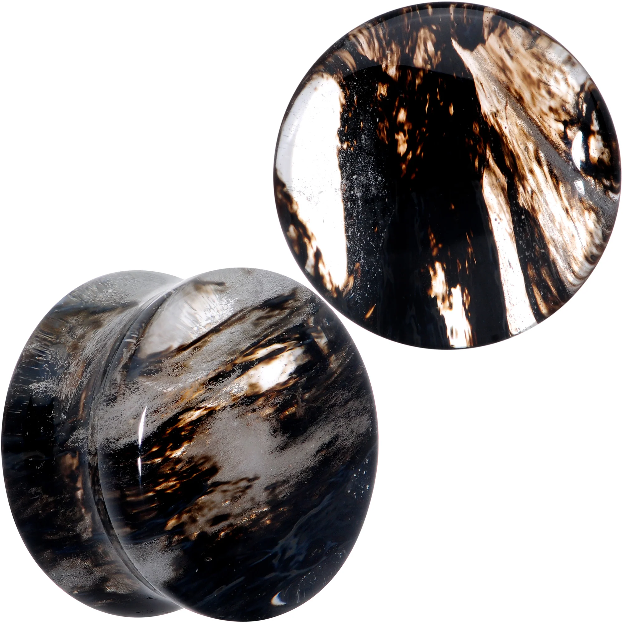 Clear Brown Glass Boho Saddle Plug Set - Image 11