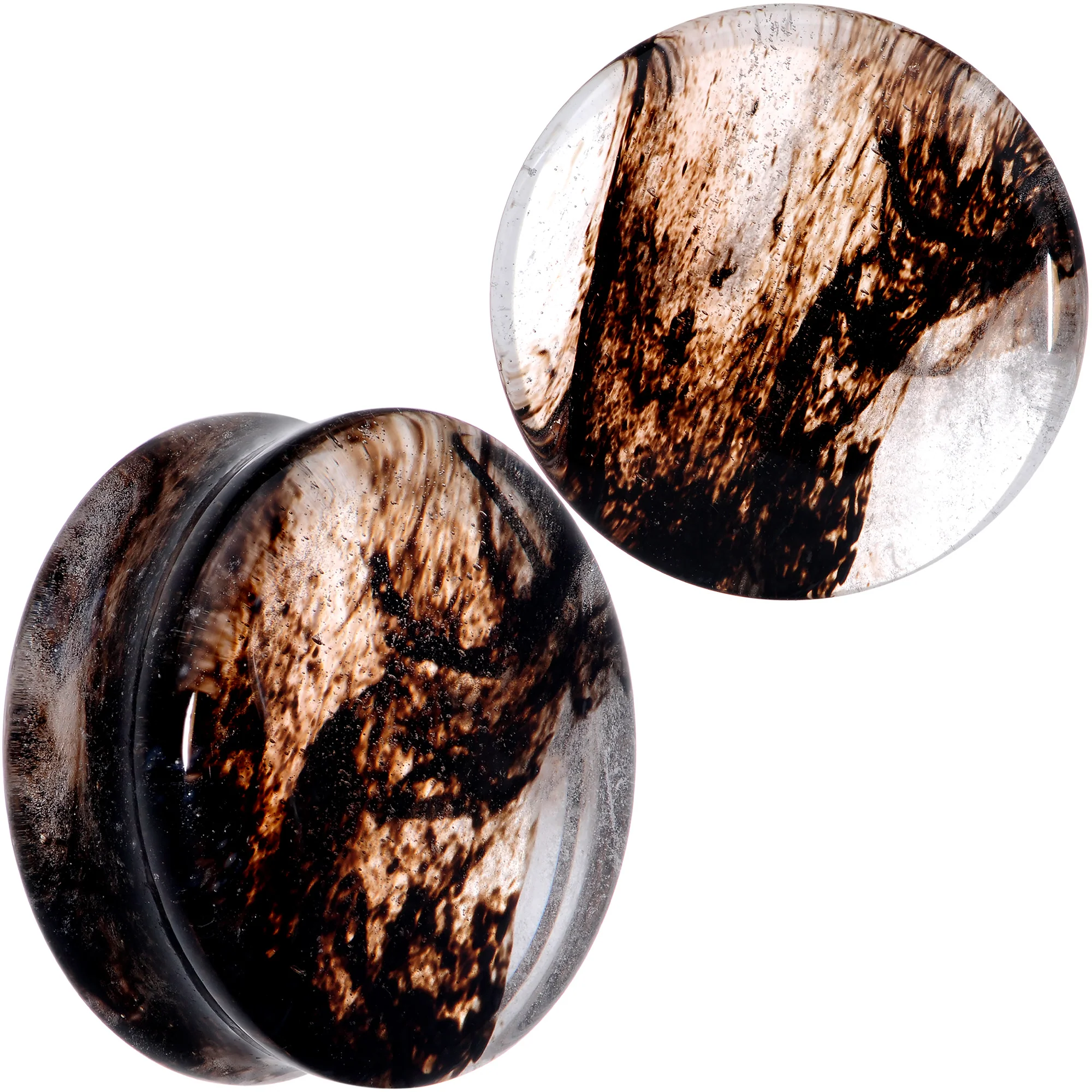 Clear Brown Glass Boho Saddle Plug Set - Image 14