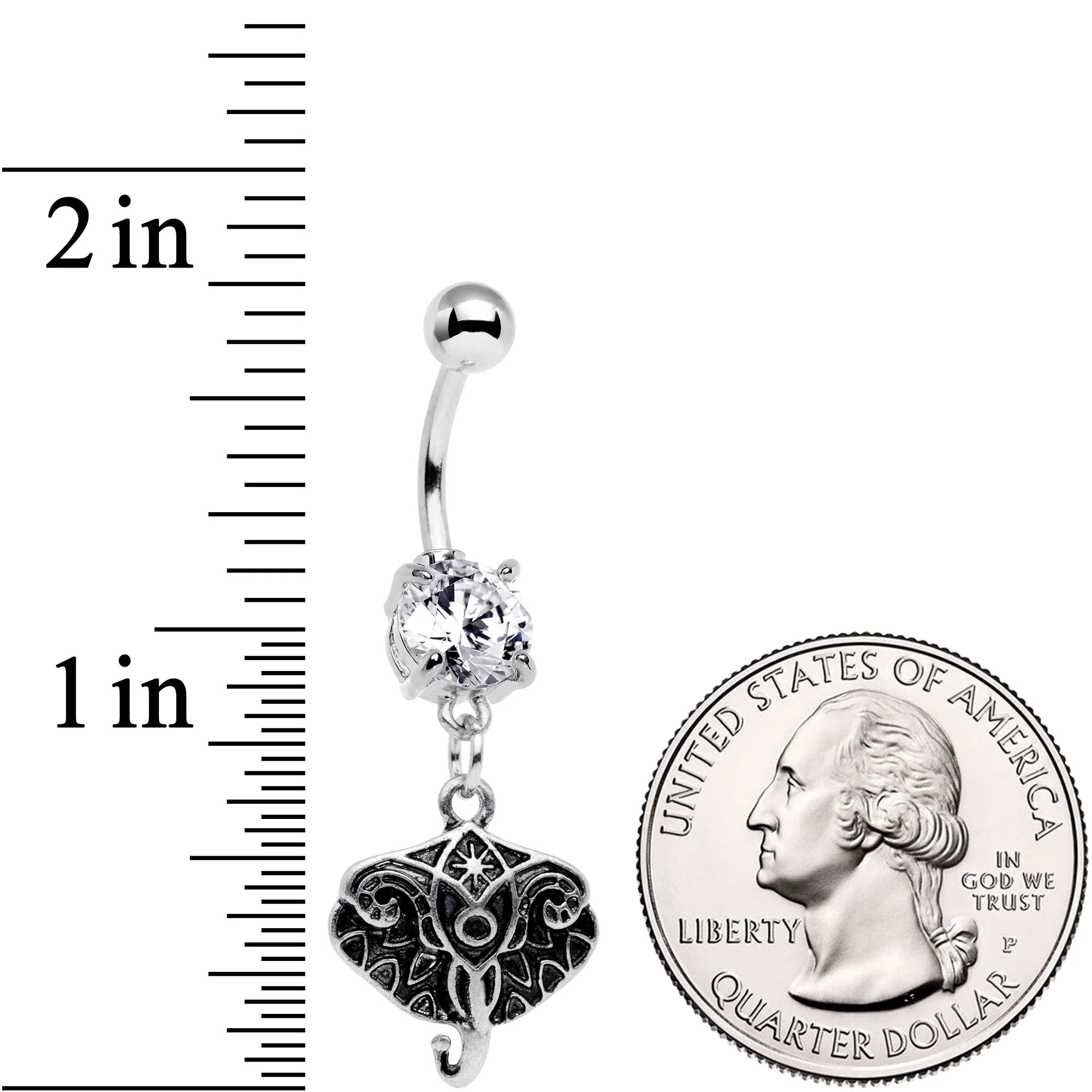 Clear Cubic Zirconia Gem Elephant Inspired Abstract Dangle Belly Ring - Image 2