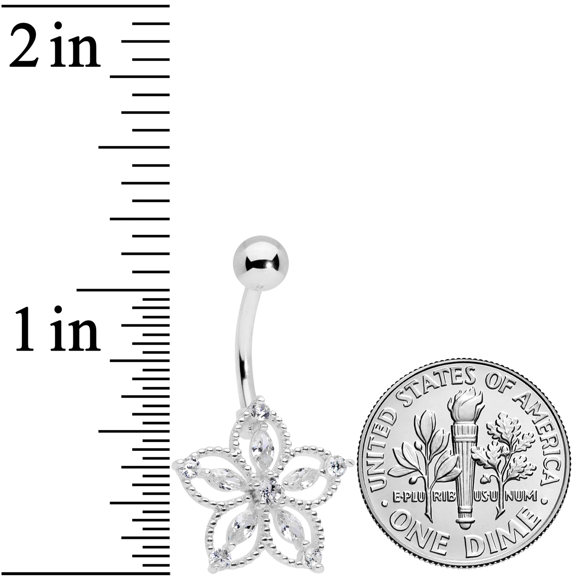 Clear CZ Gem Airy Flower Belly Ring - Image 2