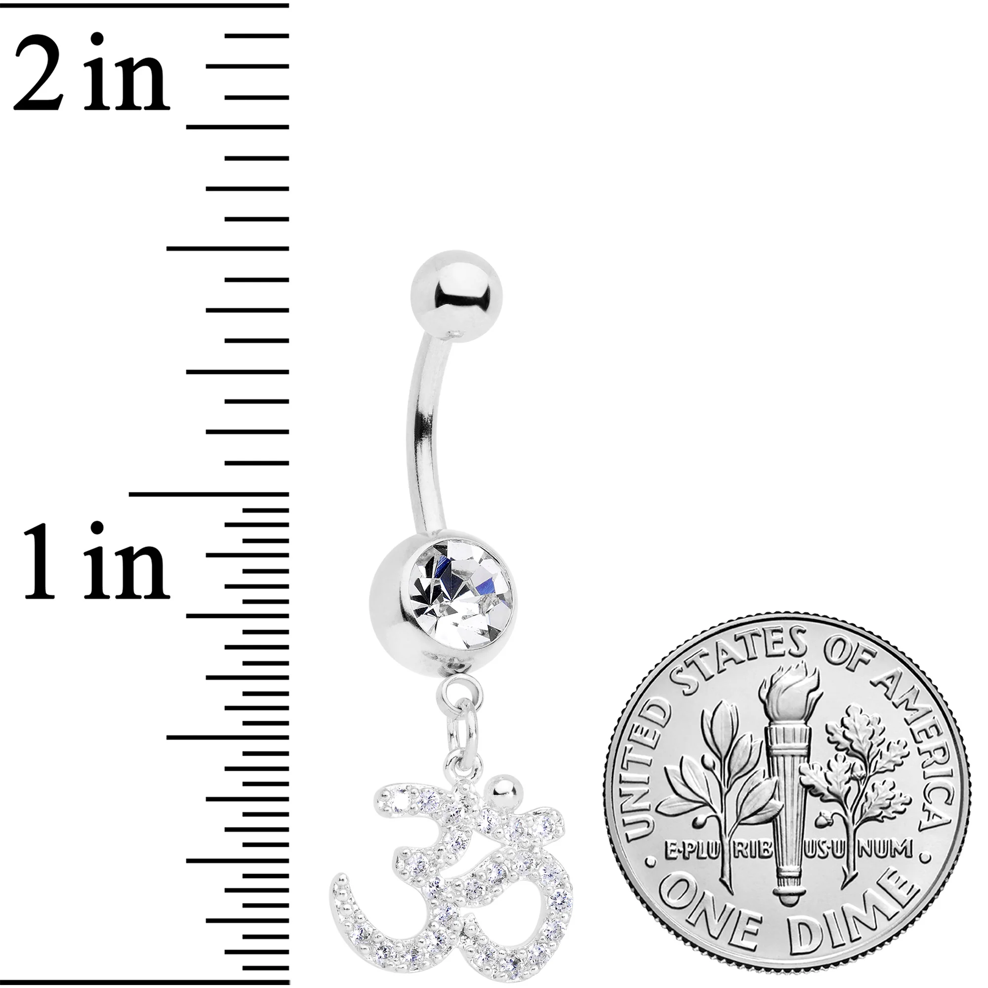 Clear CZ Gem Amazing Om Dangle Belly Ring - Image 2