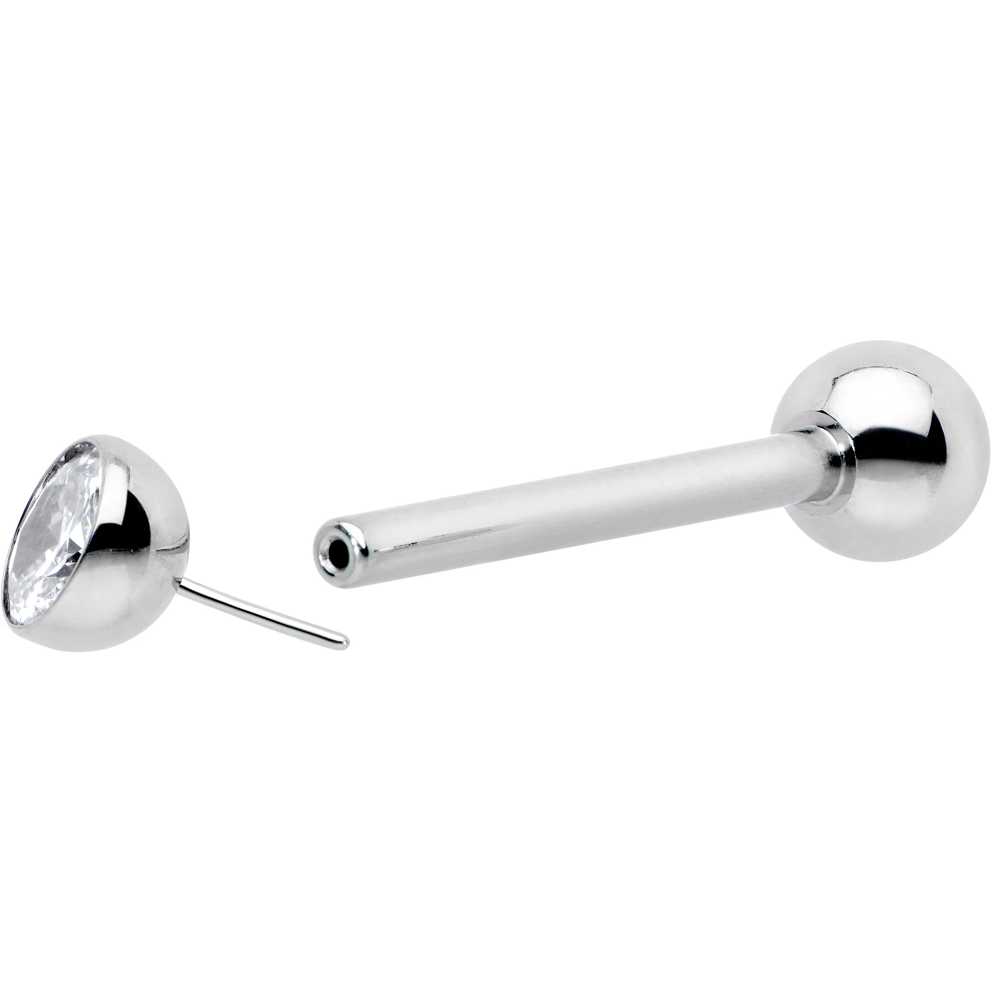 Clear CZ Gem ASTM F-136 Implant Grade Titanium Threadless Barbell Tongue Ring - Image 4