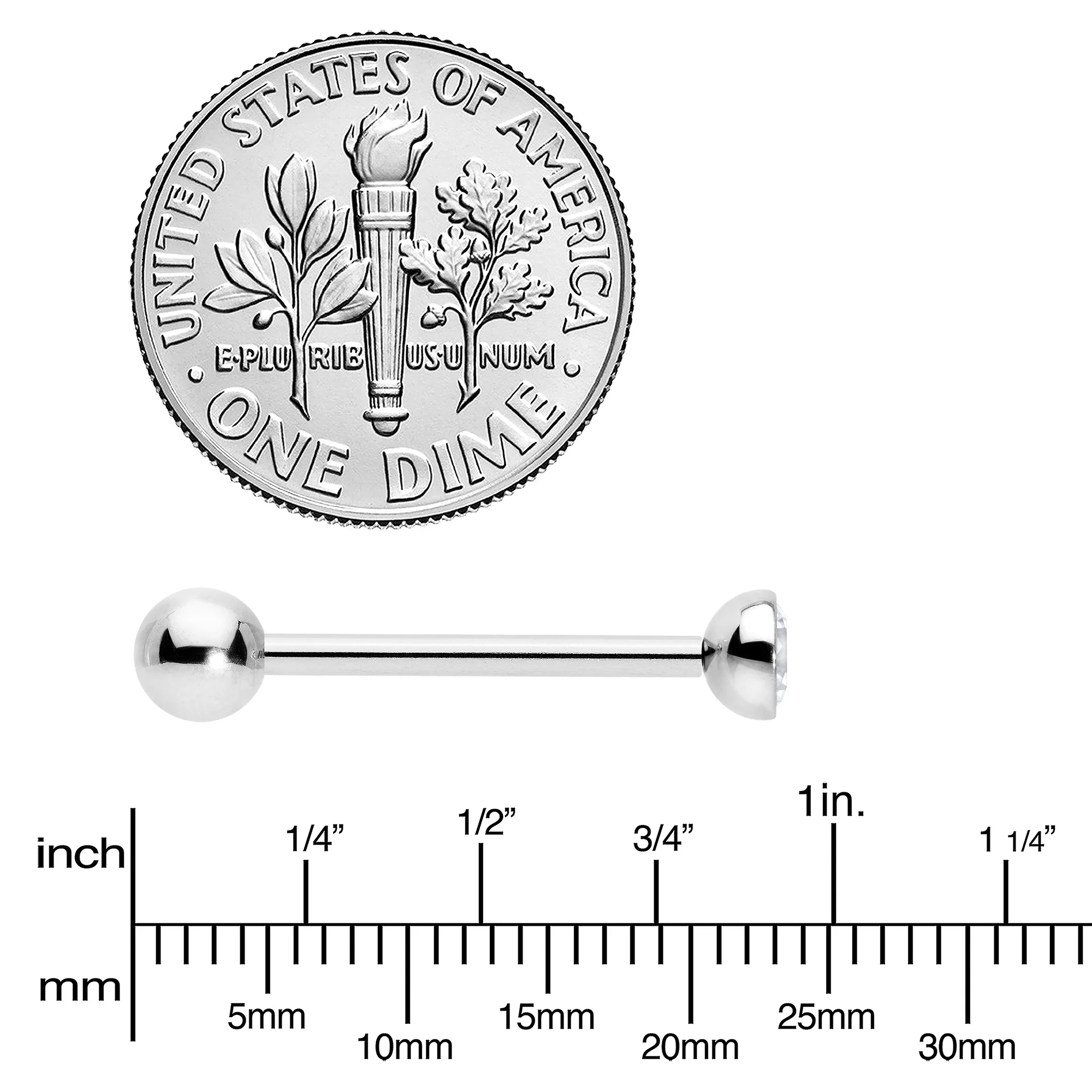 Clear CZ Gem ASTM F-136 Implant Grade Titanium Threadless Barbell Tongue Ring - Image 5