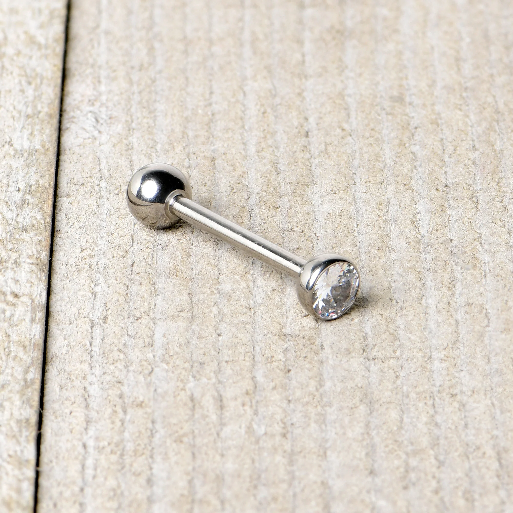 Clear CZ Gem ASTM F-136 Implant Grade Titanium Threadless Barbell Tongue Ring - Image 6