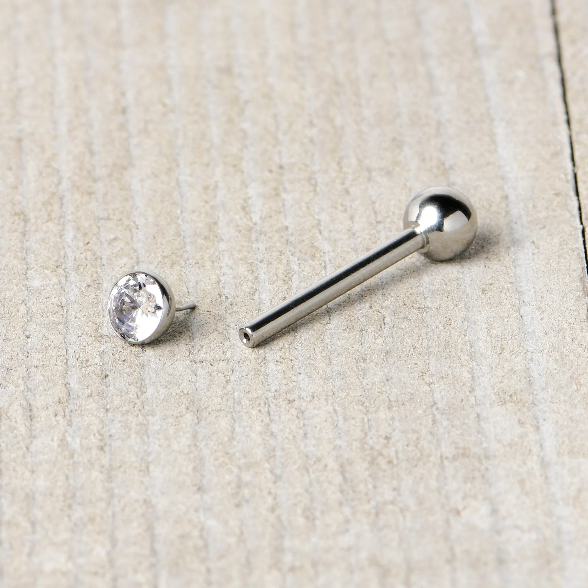 Clear CZ Gem ASTM F-136 Implant Grade Titanium Threadless Barbell Tongue Ring - Image 7