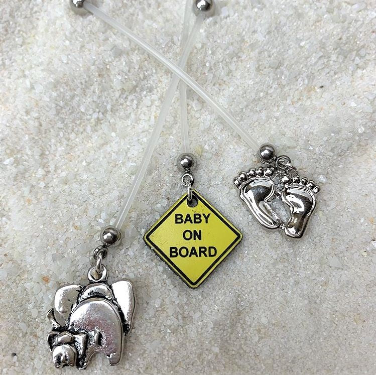 Clear CZ Gem Baby Precious Footprints Dangle Pregnancy Belly Ring - Image 2