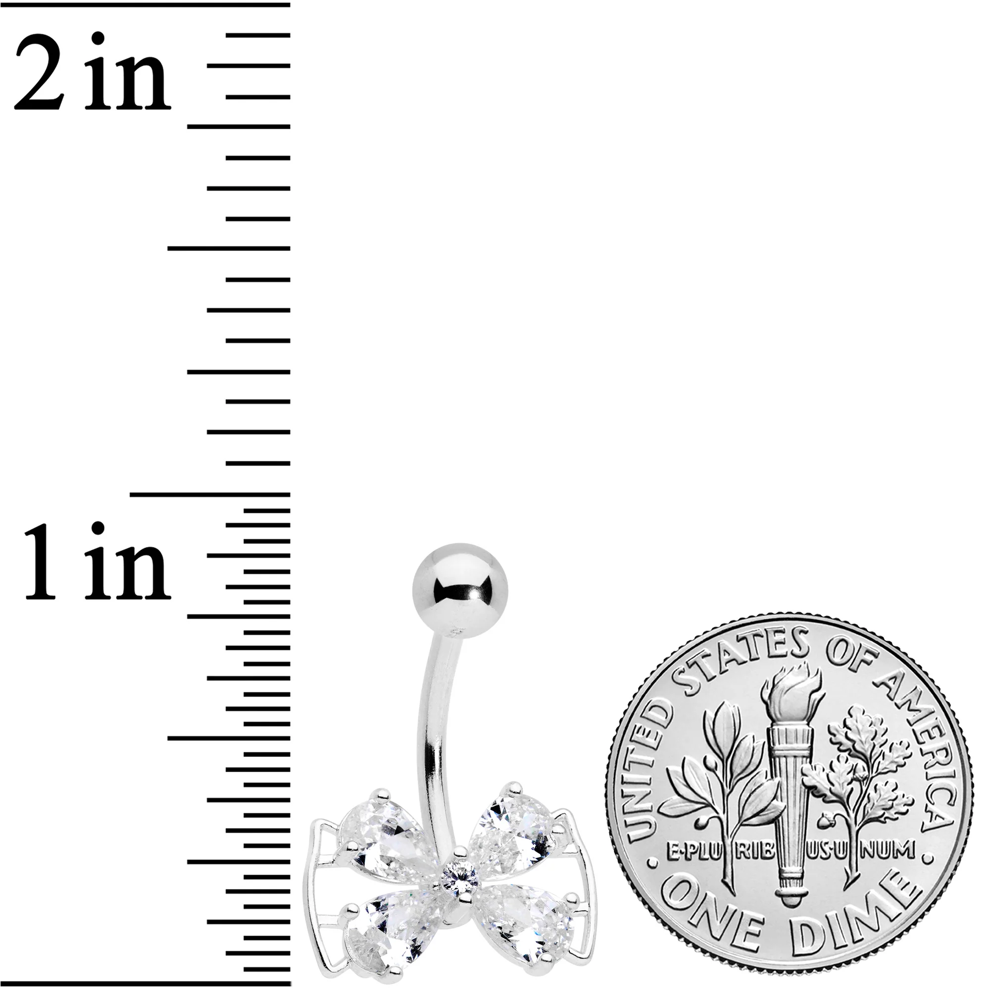 Clear CZ Gem Beauty Bow Belly Ring - Image 2