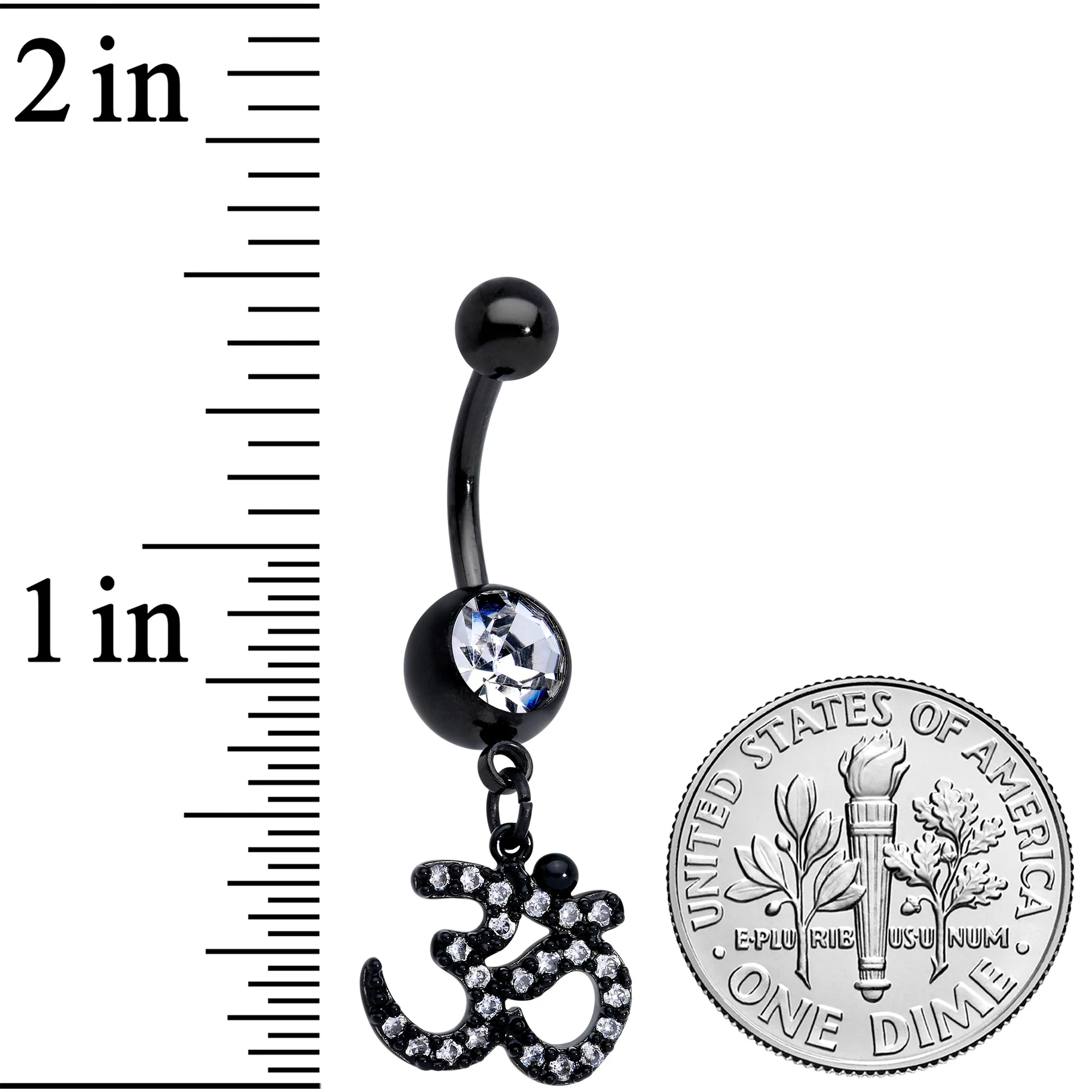 Clear CZ Gem Black Amazing Om Dangle Belly Ring - Image 2