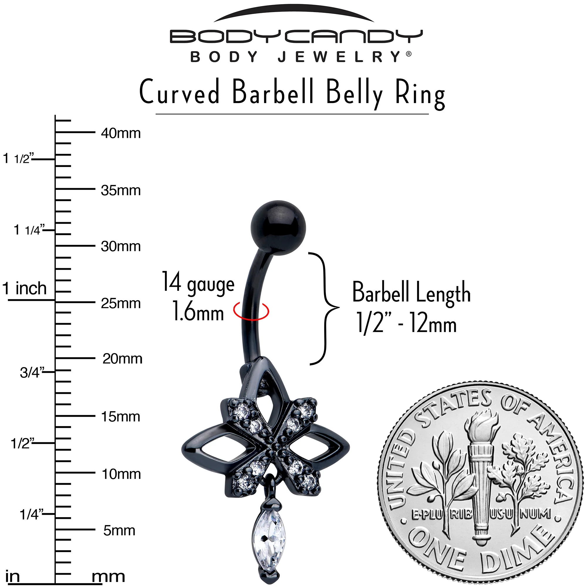 Clear CZ Gem Black Gothic Star Dangle Belly Ring - Image 3