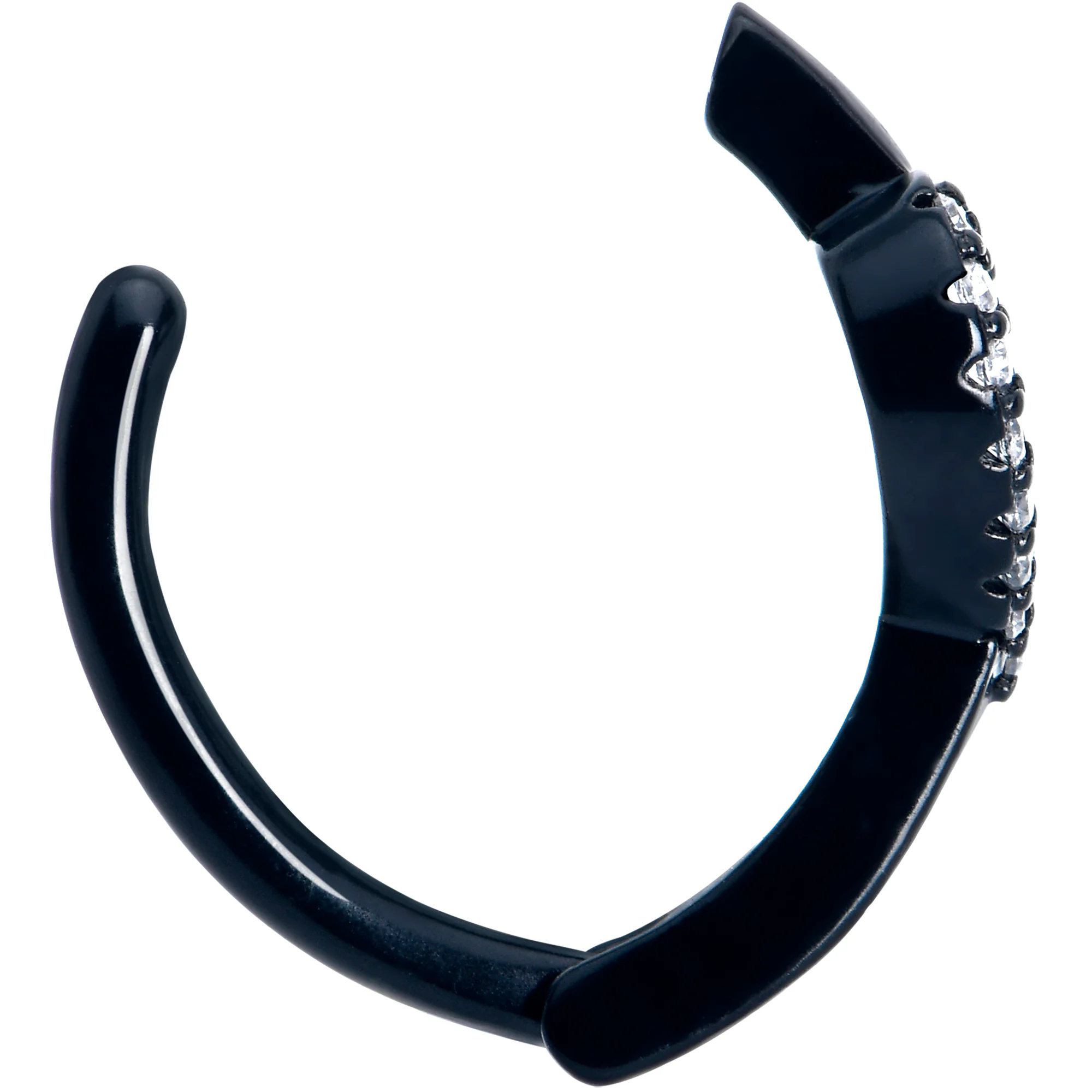 Clear CZ Gem Black Open Heart Forward Facing Hinged Belly Hoop - Image 3