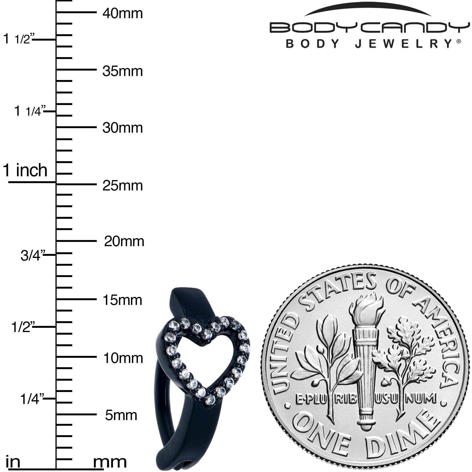 Clear CZ Gem Black Open Heart Forward Facing Hinged Belly Hoop - Image 4