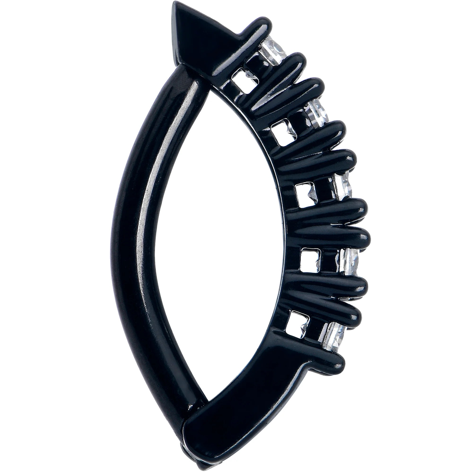 Clear CZ Gem Black Quintet Forward Facing Hinged Belly Hoop - Image 2
