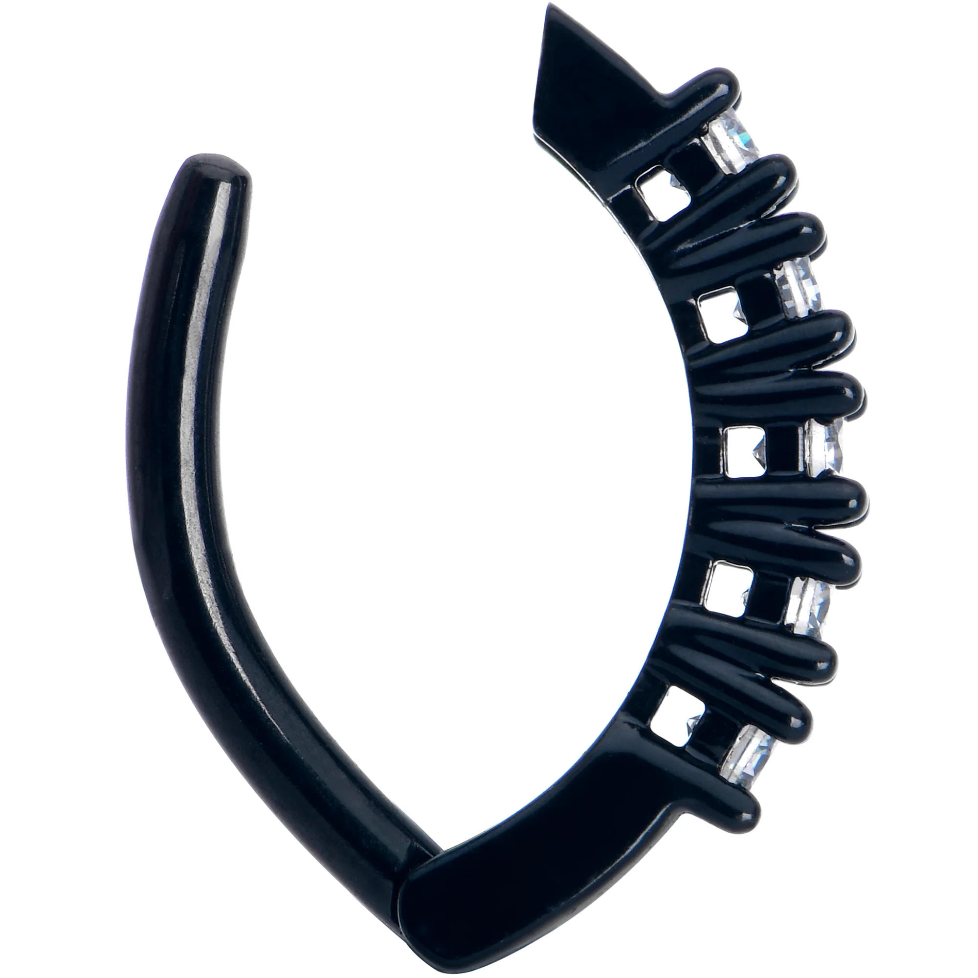 Clear CZ Gem Black Quintet Forward Facing Hinged Belly Hoop - Image 3