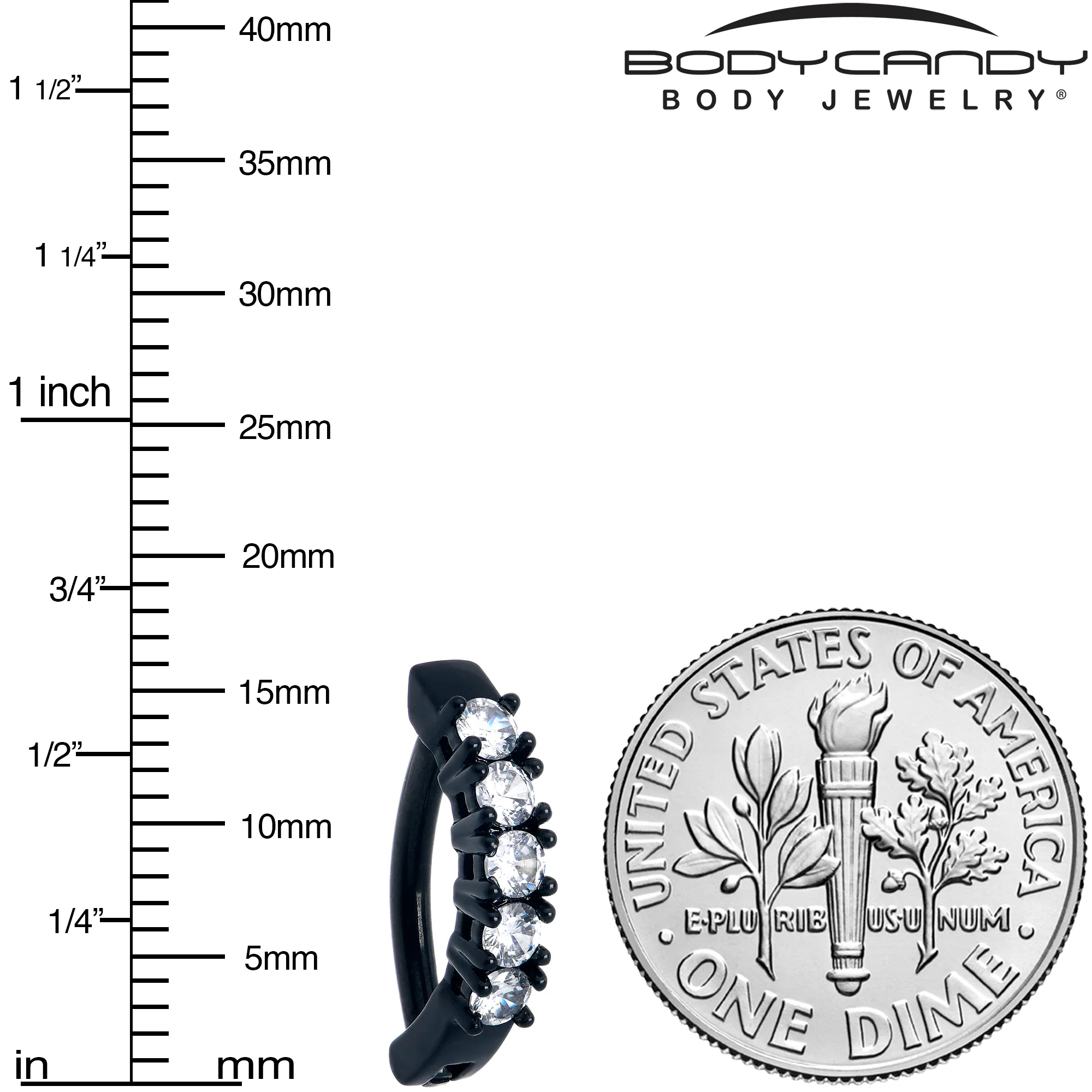Clear CZ Gem Black Quintet Forward Facing Hinged Belly Hoop - Image 4