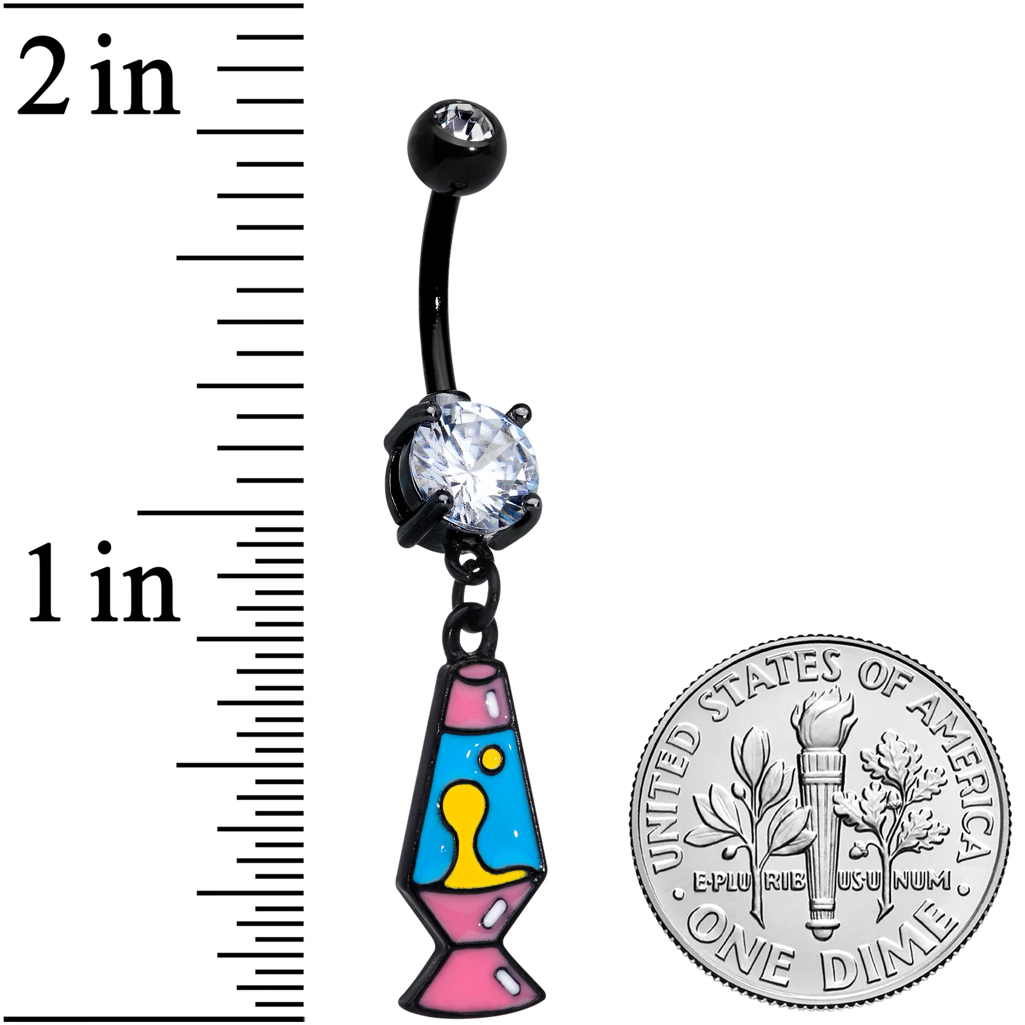 Clear CZ Gem Black Retro Lava Lamp Dangle Belly Ring - Image 2