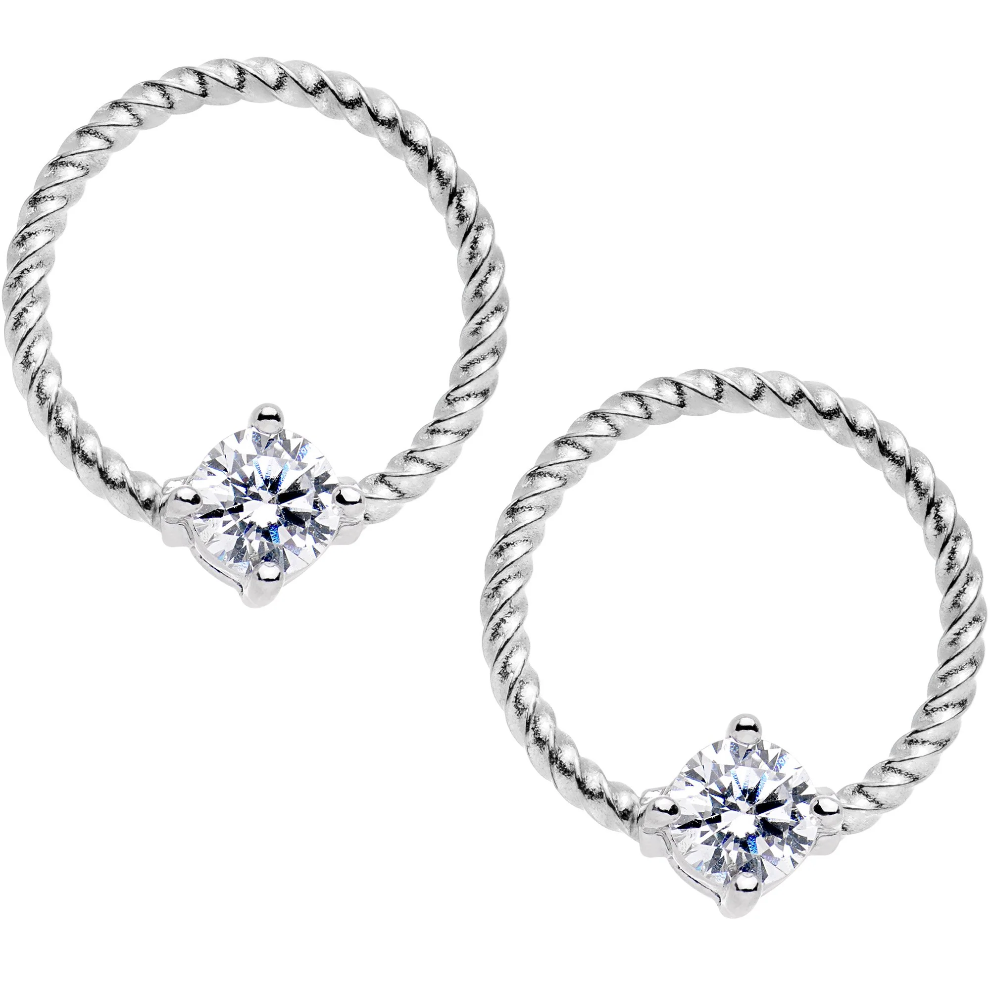 14G Clear CZ Gem Twisted Captive Ring Barbell Nipple Ring Set - Image 3