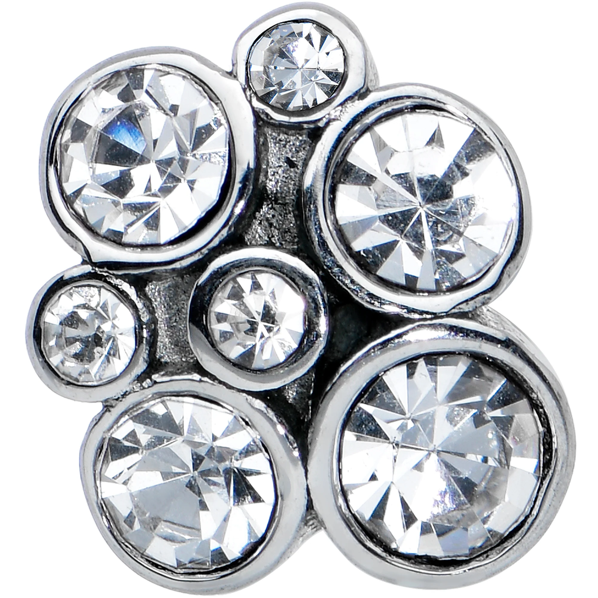 Clear CZ Gem Cluster Top Barbell Tongue Ring - Image 2