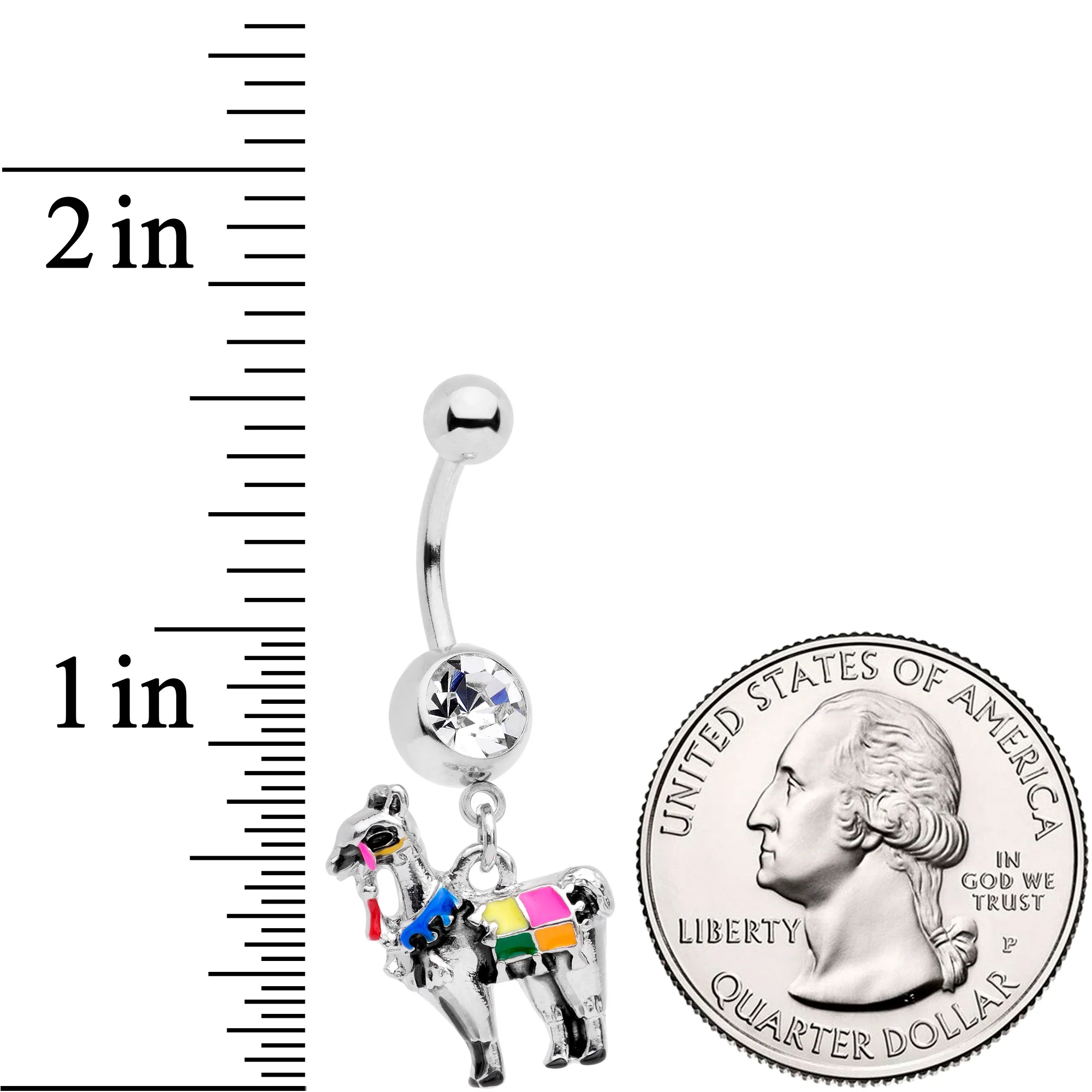Clear CZ Gem Colorful Drama Llama Dangle Belly Ring - Image 3