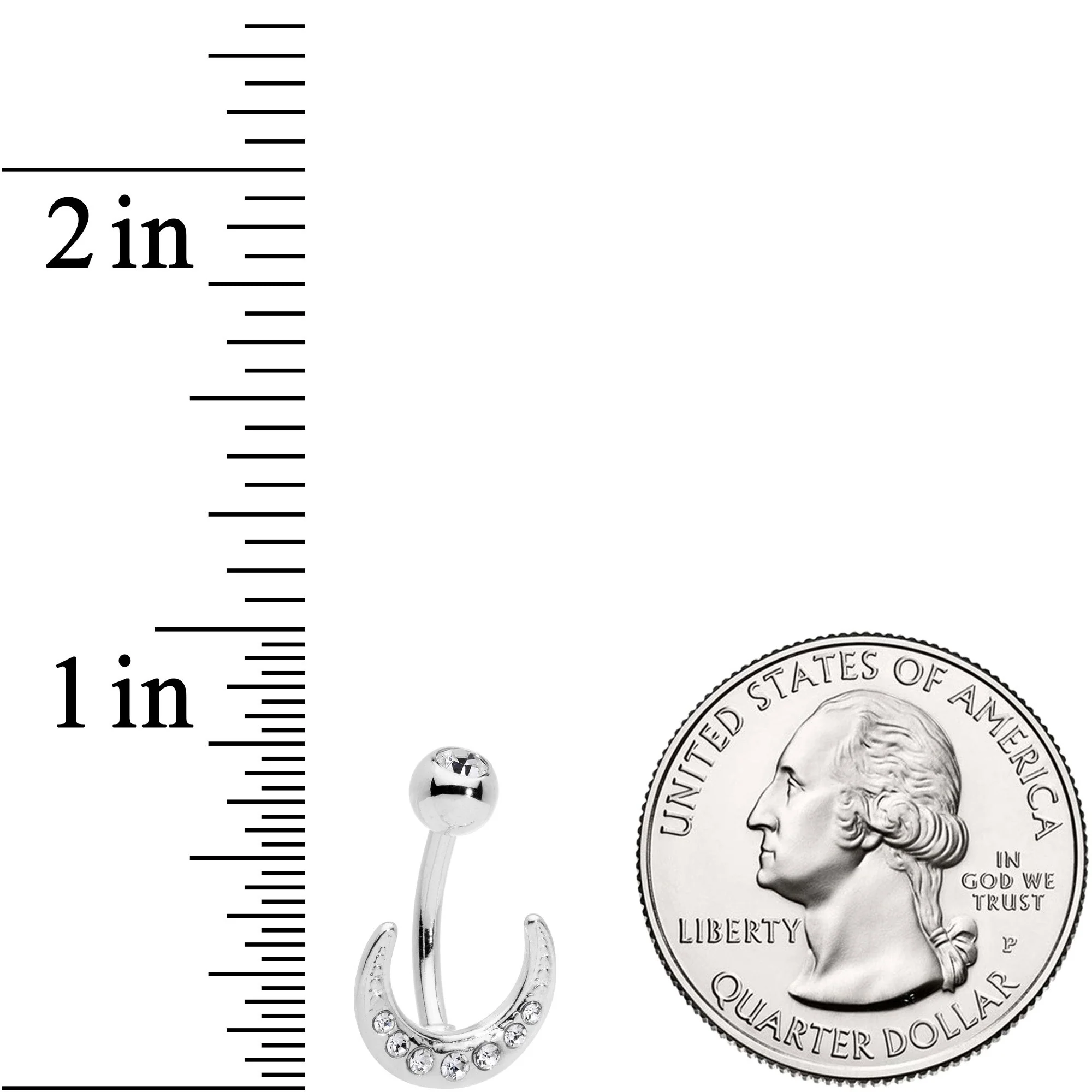 Clear CZ Gem Crescent Moon Belly Ring - Image 3