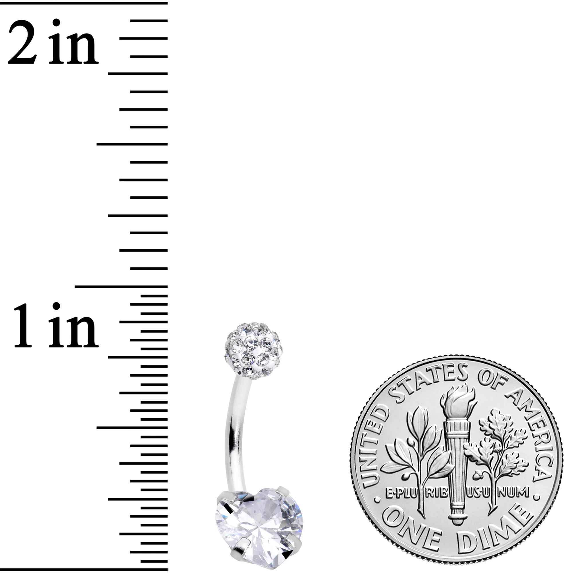 Clear CZ Gem Disco Ball Heart Belly Ring - Image 2