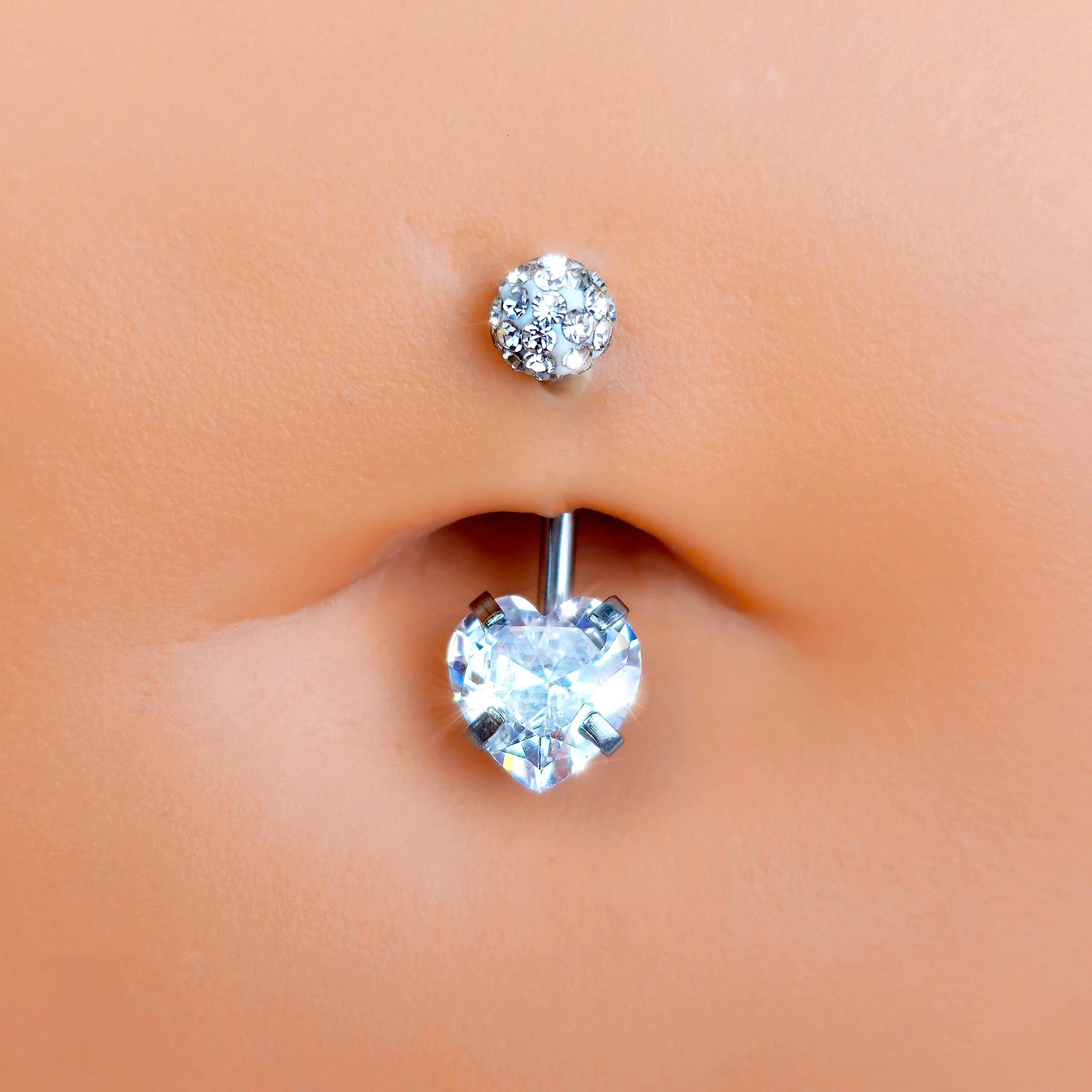 Clear CZ Gem Disco Ball Heart Belly Ring - Image 3