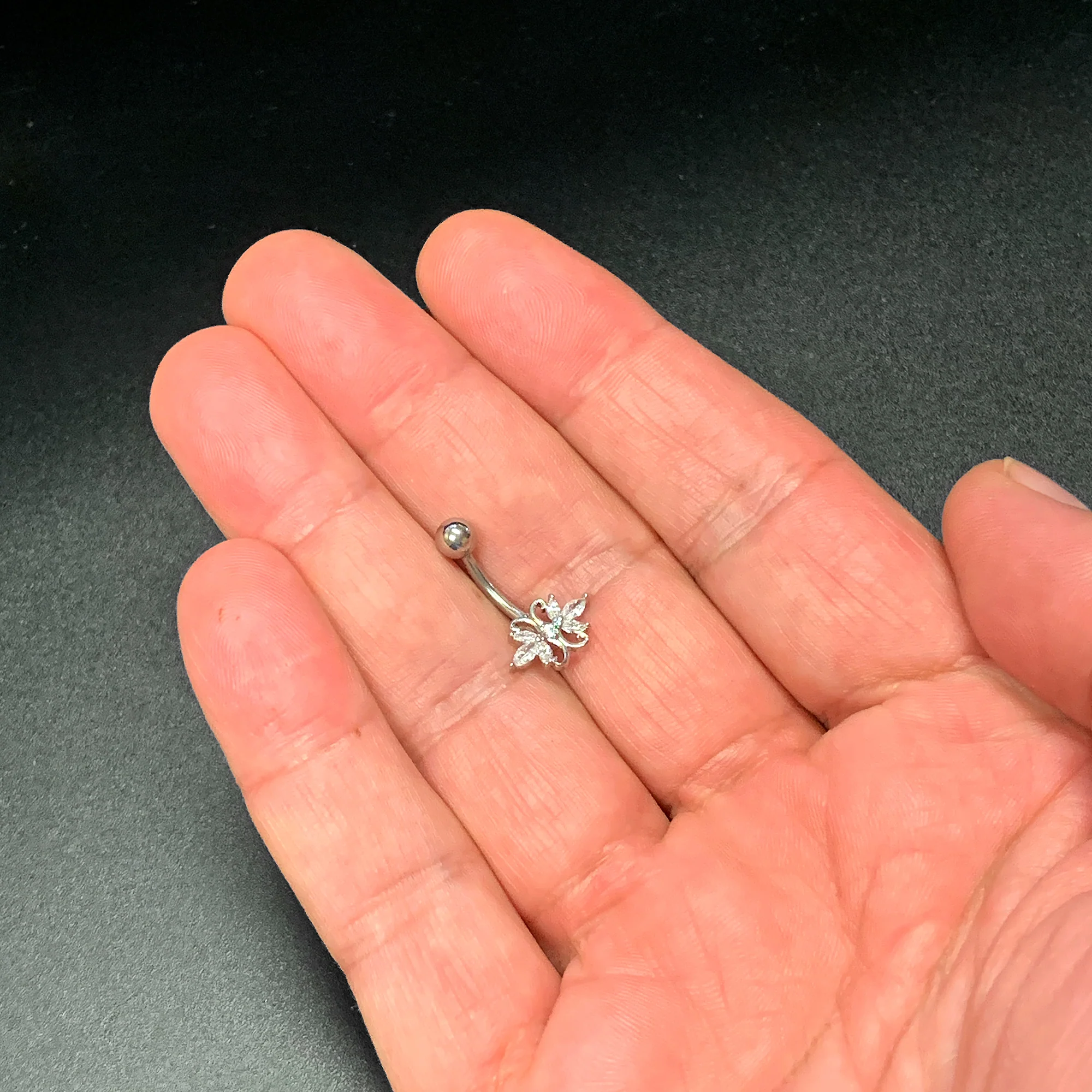 Clear CZ Gem Elegant Double Heart Baroque Belly Ring - Image 8