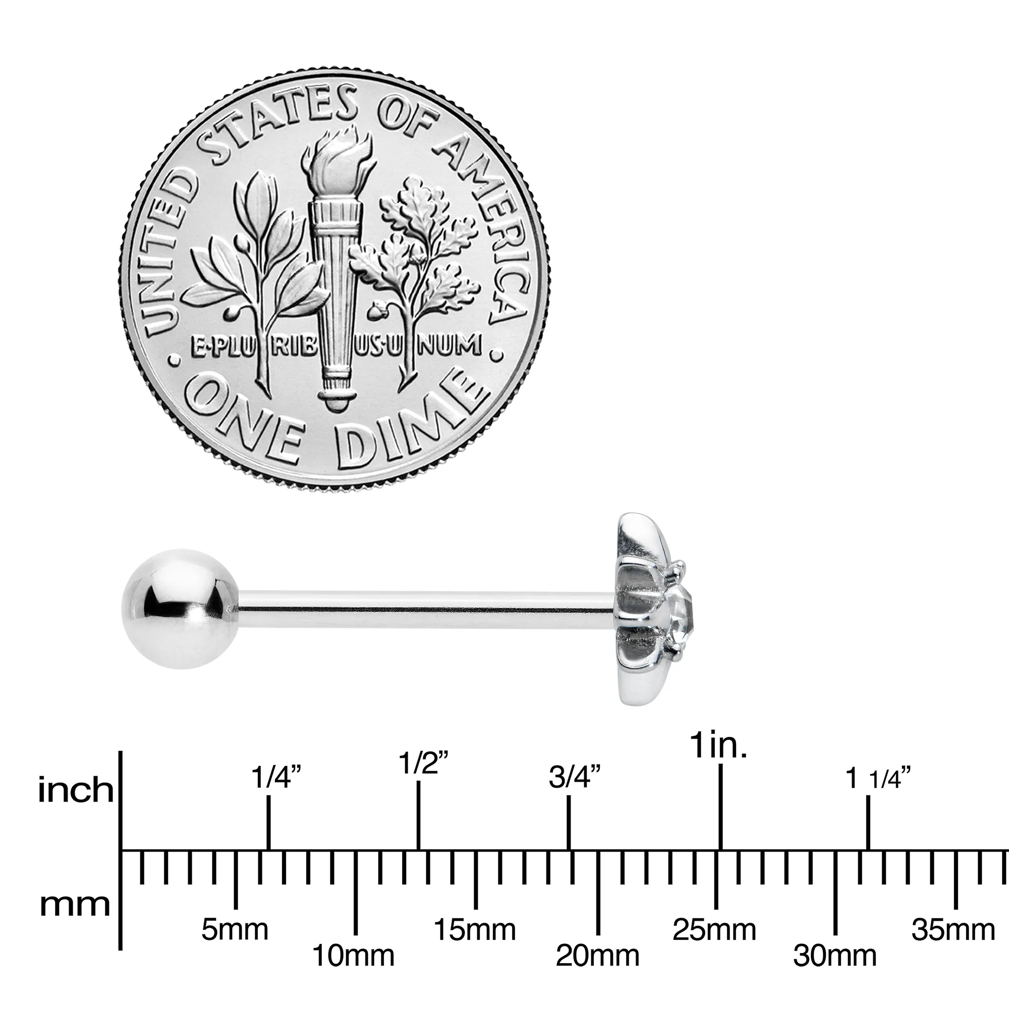 Clear CZ Gem Evening Star Barbell Tongue Ring - Image 4