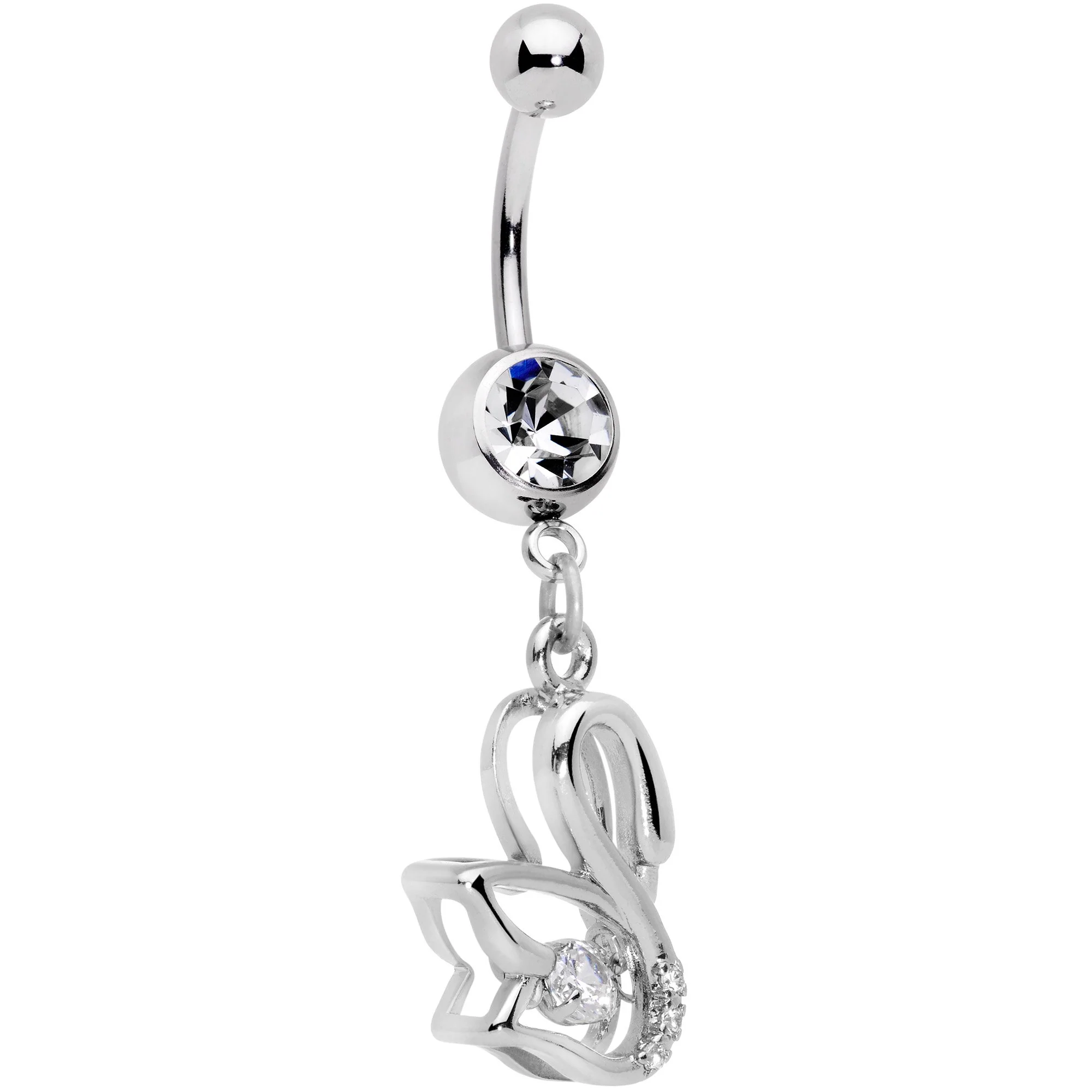 Clear CZ Gem Floating Modernist Swan Dangle Belly Ring - Image 2