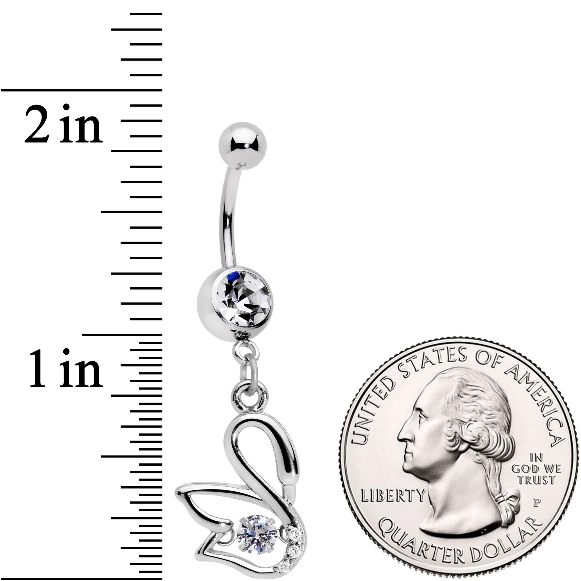 Clear CZ Gem Floating Modernist Swan Dangle Belly Ring - Image 3