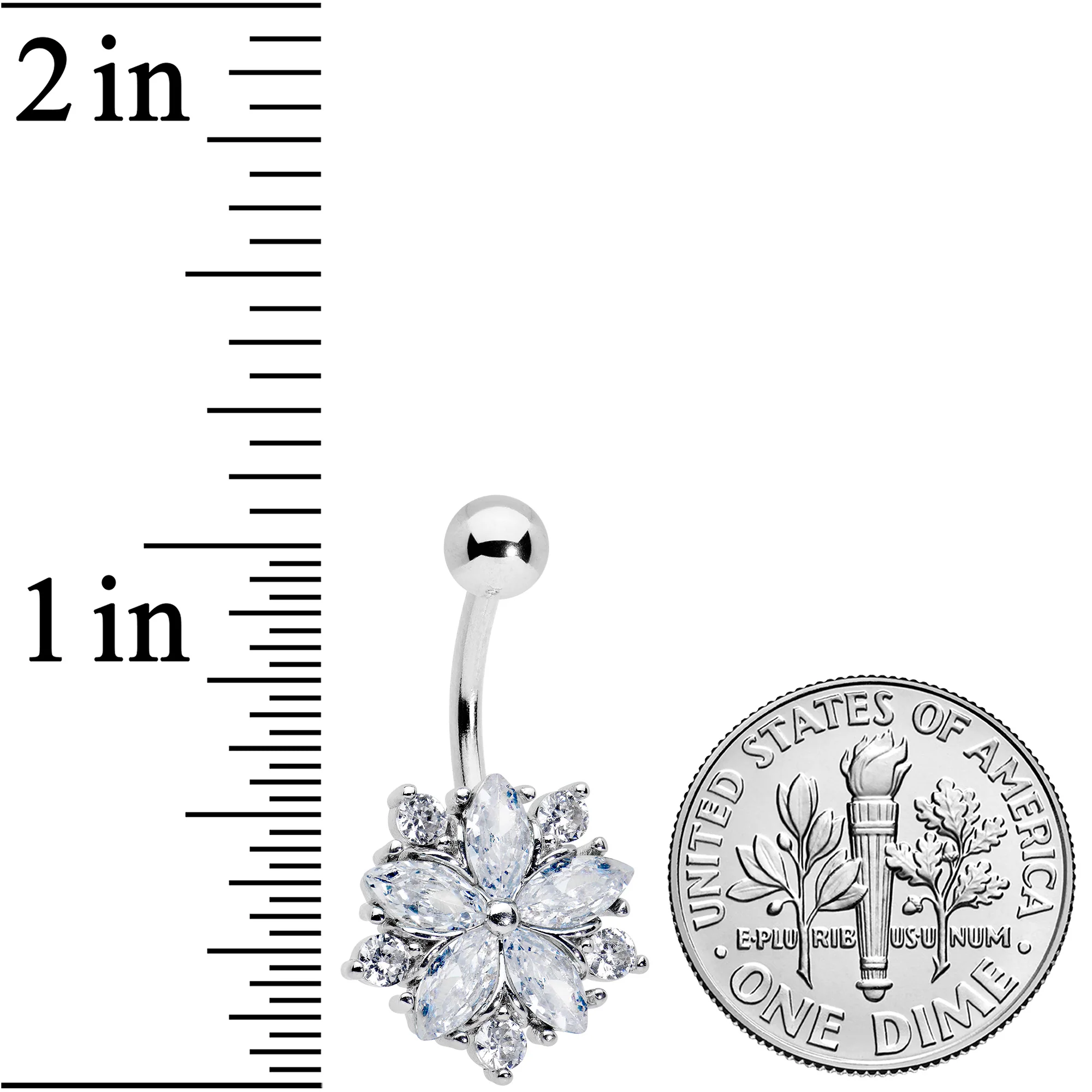 Clear CZ Gem Floral Burst Baroque Belly Ring - Image 2