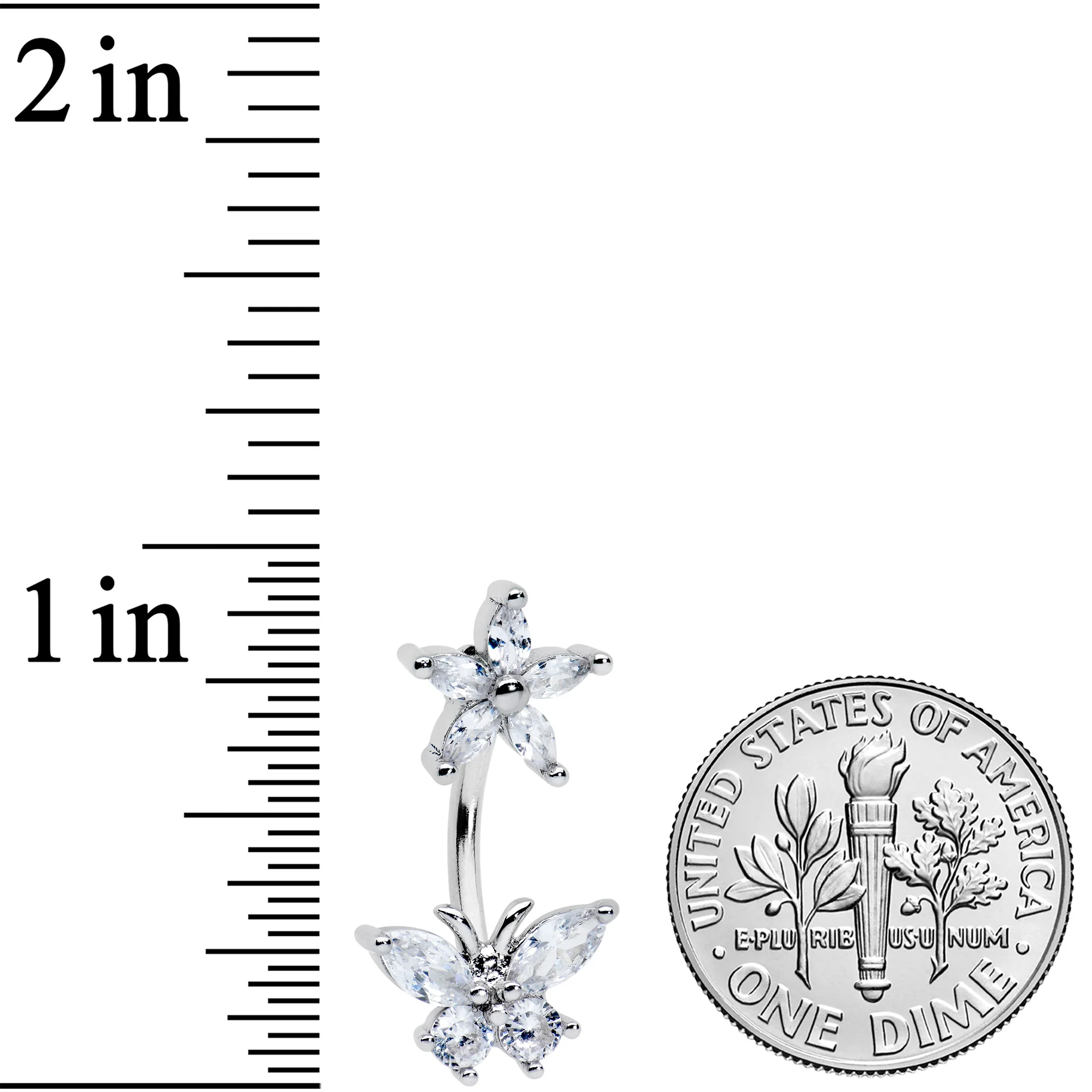 Clear CZ Gem Flower Butterfly Double Mount Belly Ring - Image 2