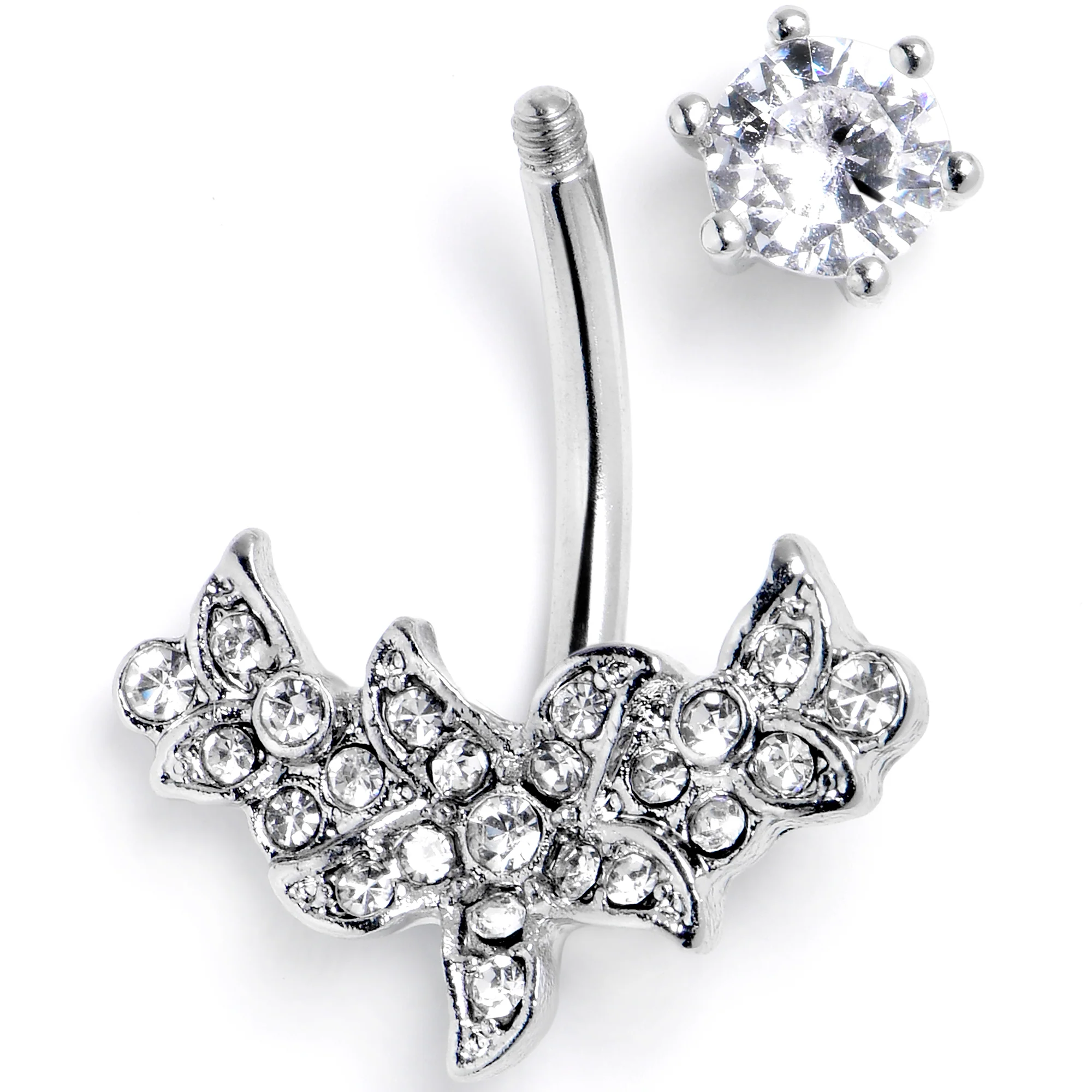 Clear CZ Gem Flower Garland Double Mount Belly Ring - Image 3