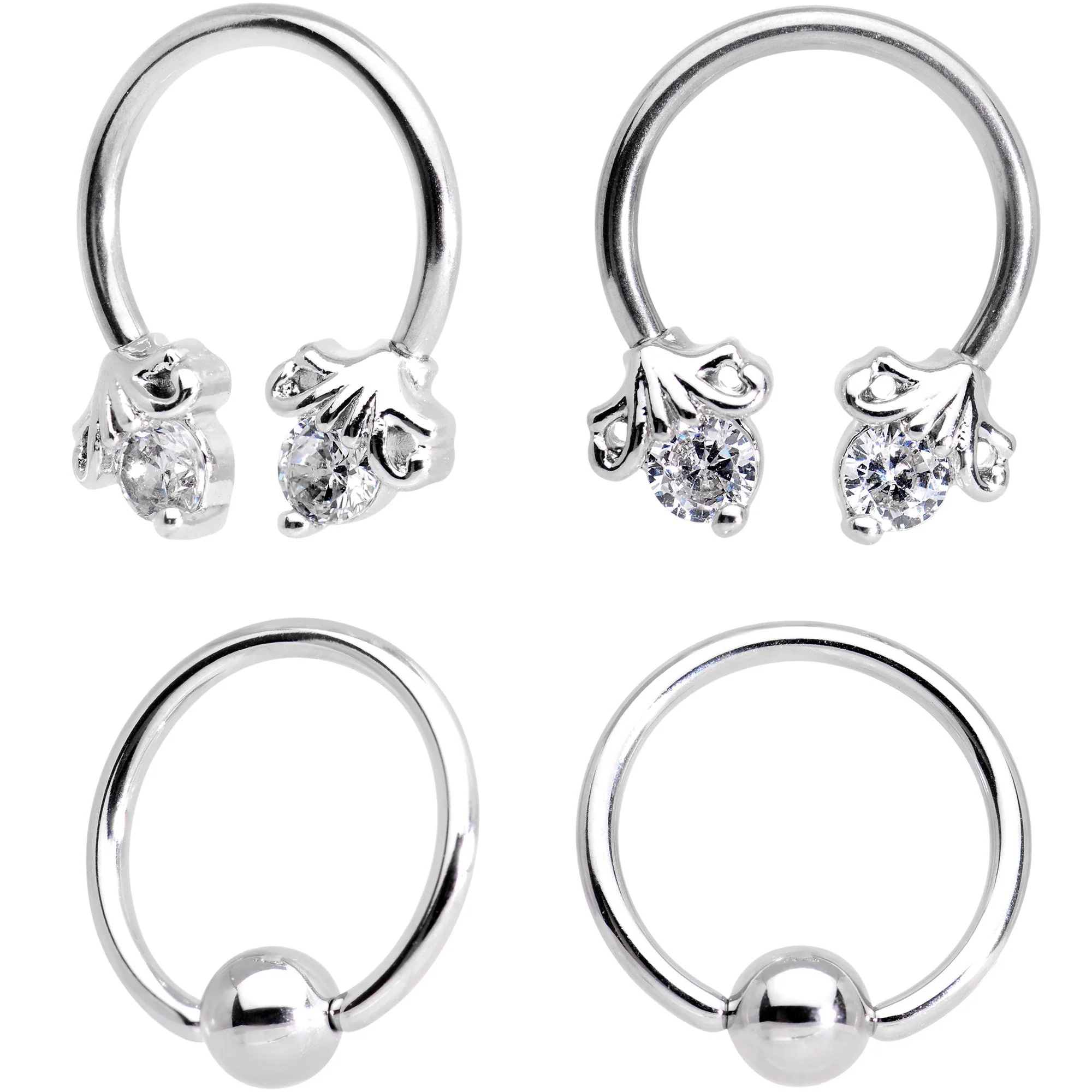16G Clear CZ Gem Flower Horseshoe BCR Captive Ring Set of 4
