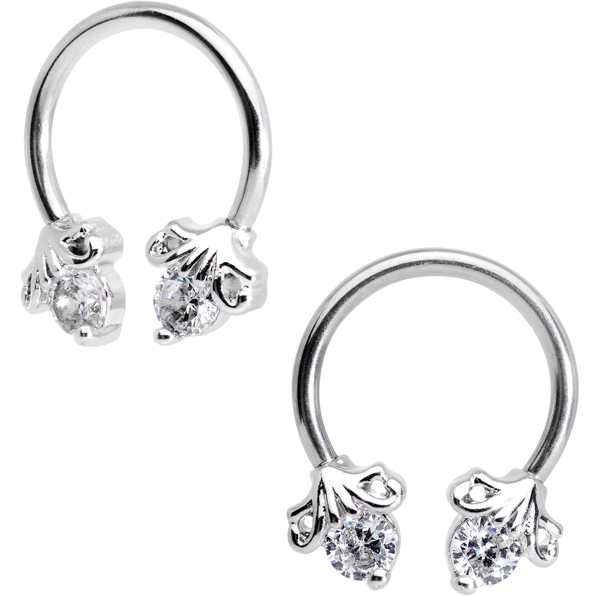 16G Clear CZ Gem Flower Horseshoe BCR Captive Ring Set of 4 - Image 2