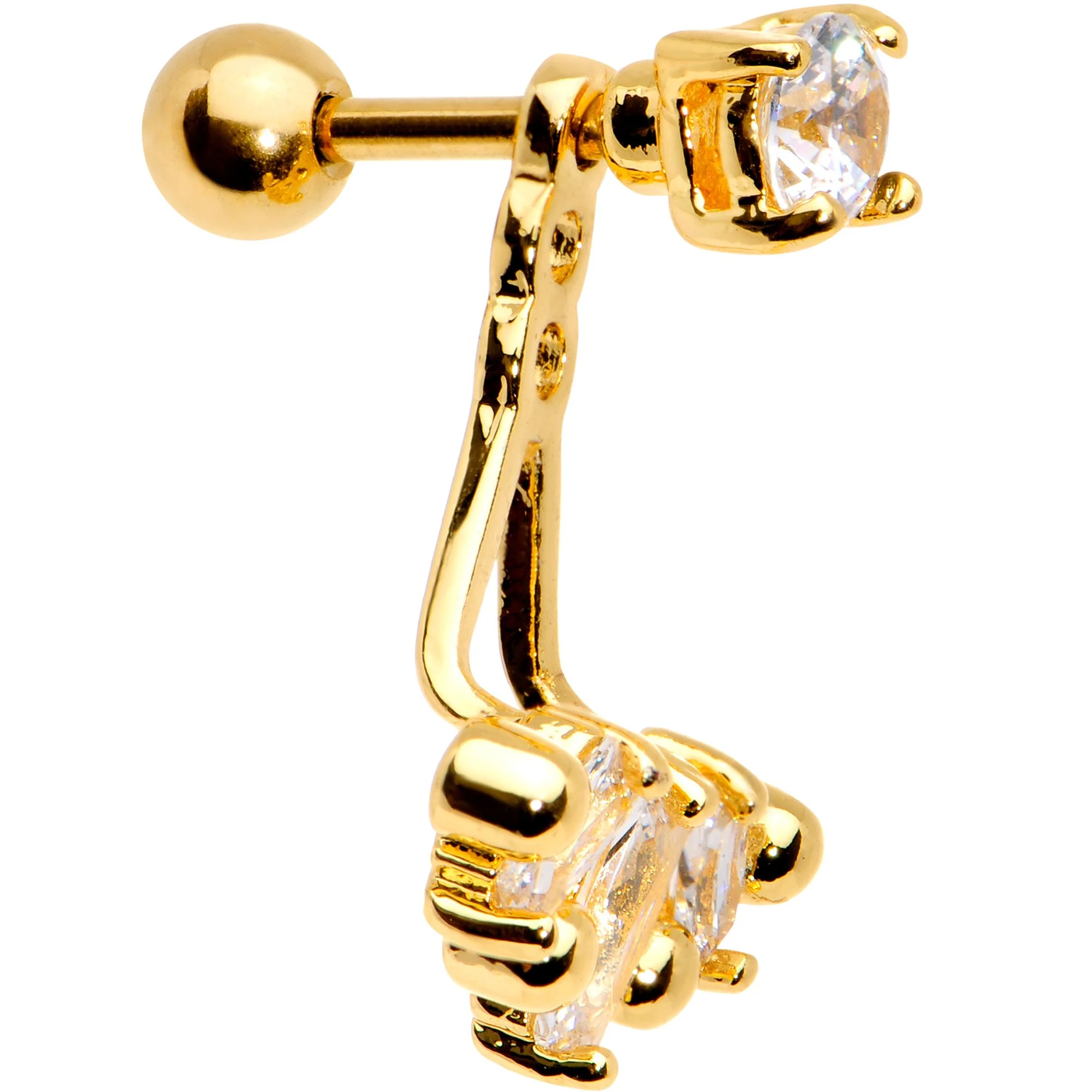 Clear CZ Gem Gold PVD Fashion Fan Dangle Cartilage Tragus Piercing - Image 2