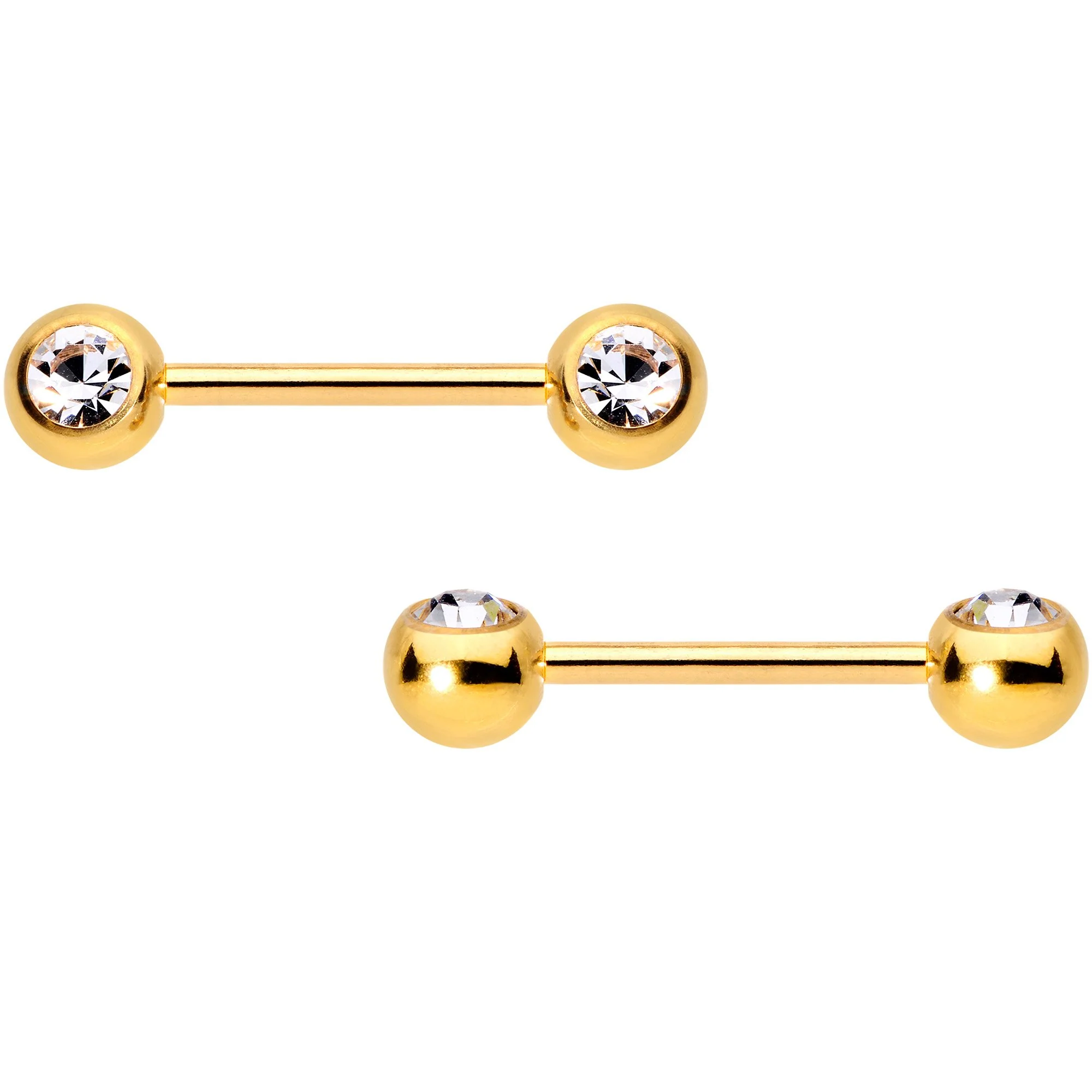 14G Clear CZ Gem Gold Tone Pineapple BCR Barbell Nipple Ring Set - Image 3