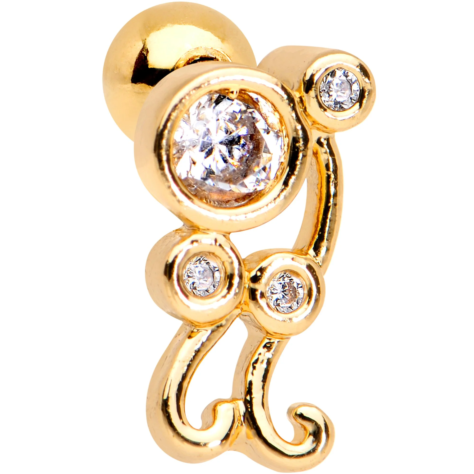Clear CZ Gem Gold Tone Anodized Sassy Swirl Cartilage Tragus Earring - Image 2