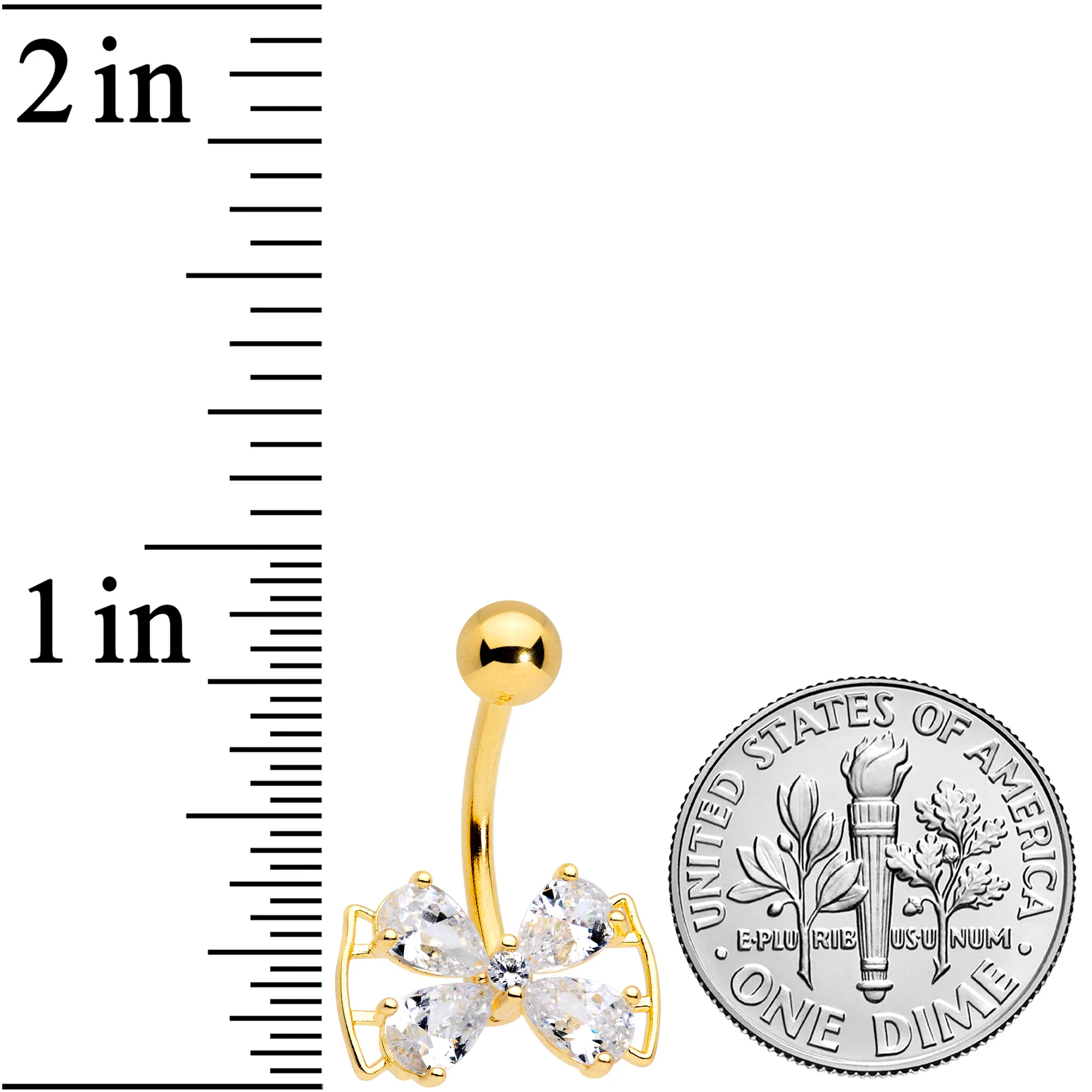 Clear CZ Gem Gold Tone Beauty Bow Belly Ring - Image 2