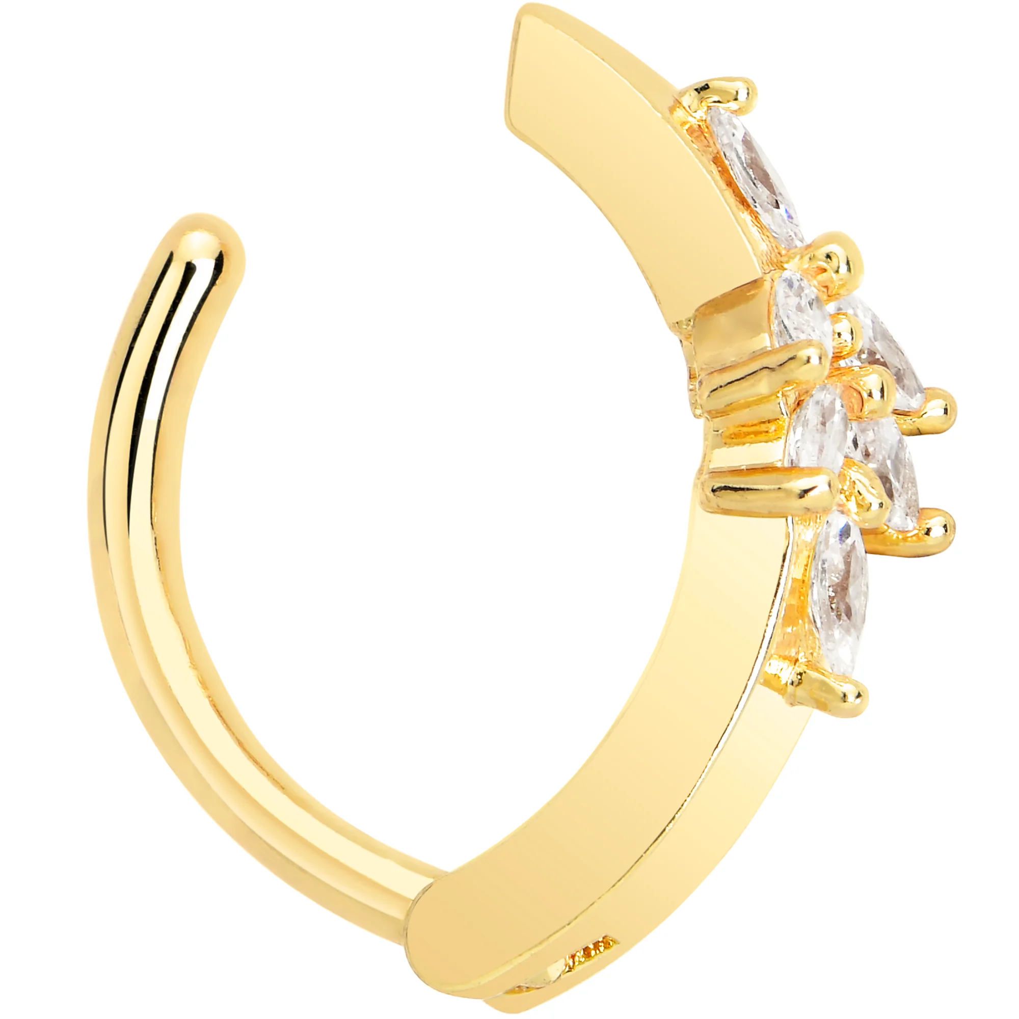 Clear CZ Gem Gold Tone Beauty Branch Hinged Hoop Belly Ring - Image 8