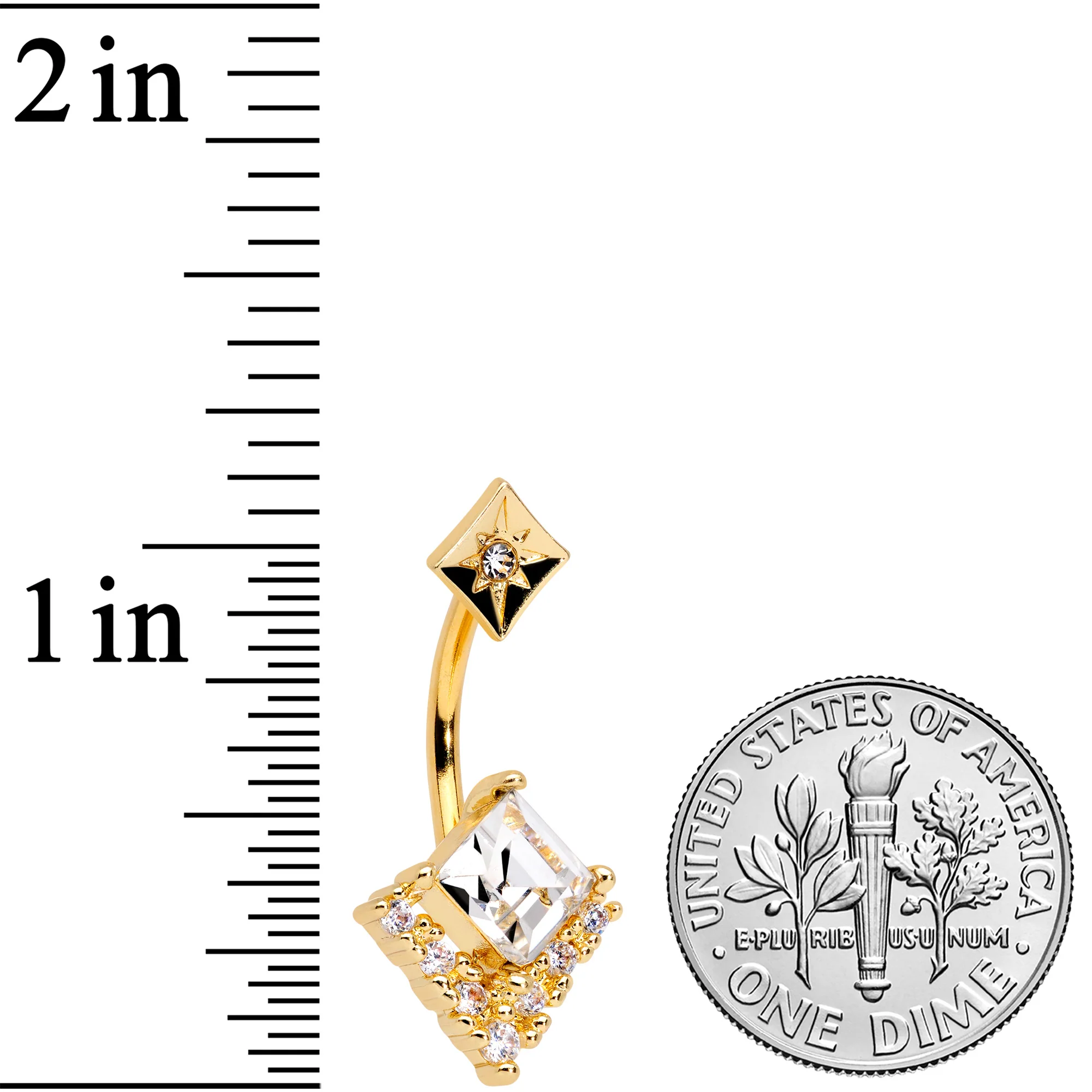 Clear CZ Gem Gold Tone Chevron Belly Ring - Image 2