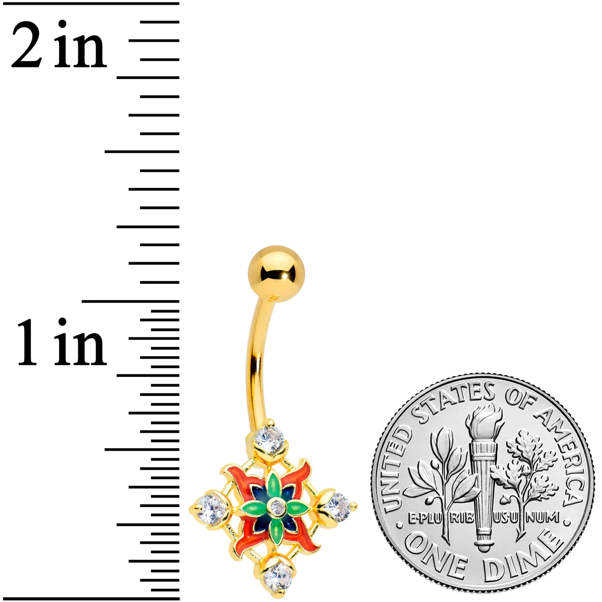 Clear CZ Gem Gold Tone Color Crest Belly Ring - Image 2