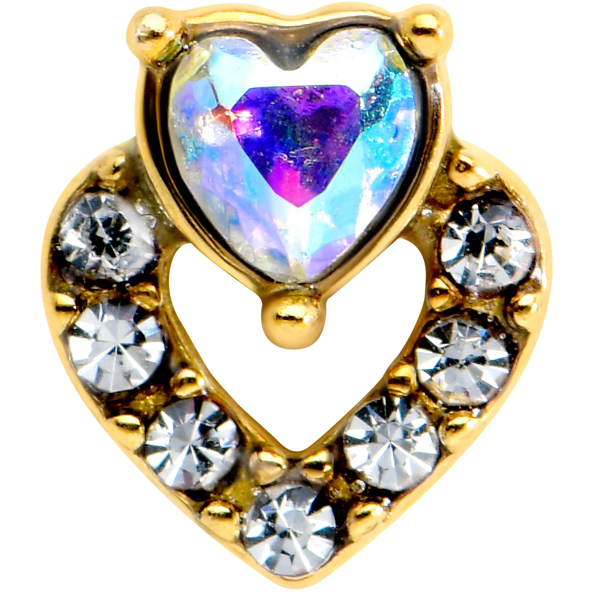 Clear CZ Gem Gold Tone Double Valentine Heart Barbell Tongue Ring - Image 2