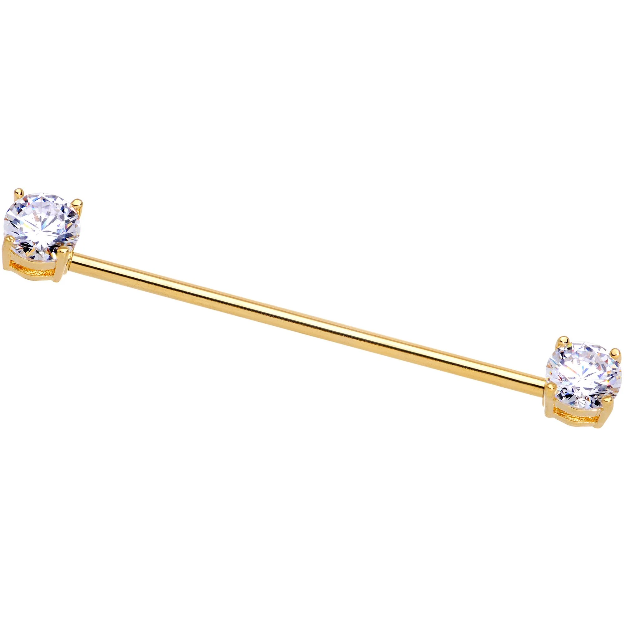 Clear CZ Gem Gold Tone End to End Industrial Barbell 38mm - Image 2