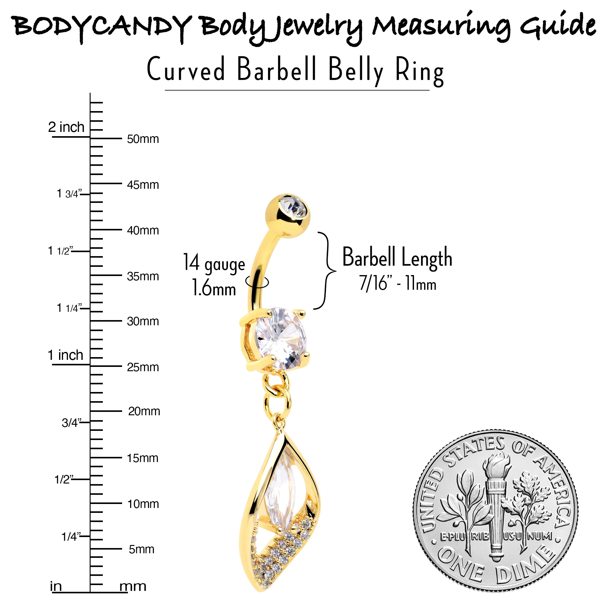 Clear CZ Gem Gold Tone Lush Leaf Dangle Belly Ring - Image 5