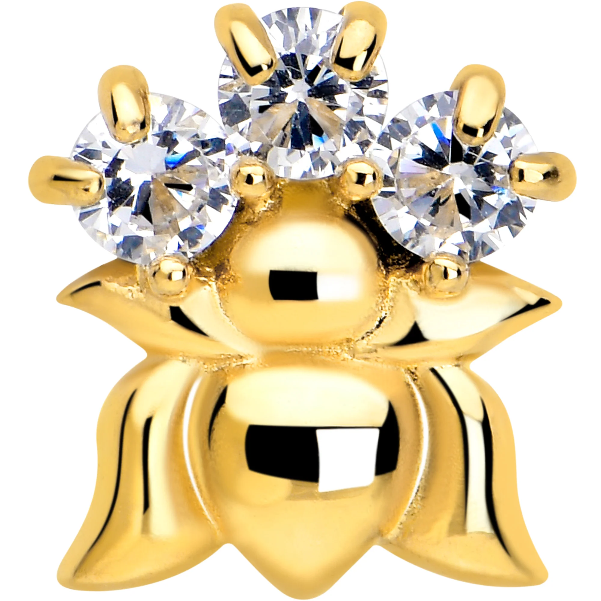 Clear CZ Gem Gold Tone Lush Lotus Flower Barbell Tongue Ring - Image 2