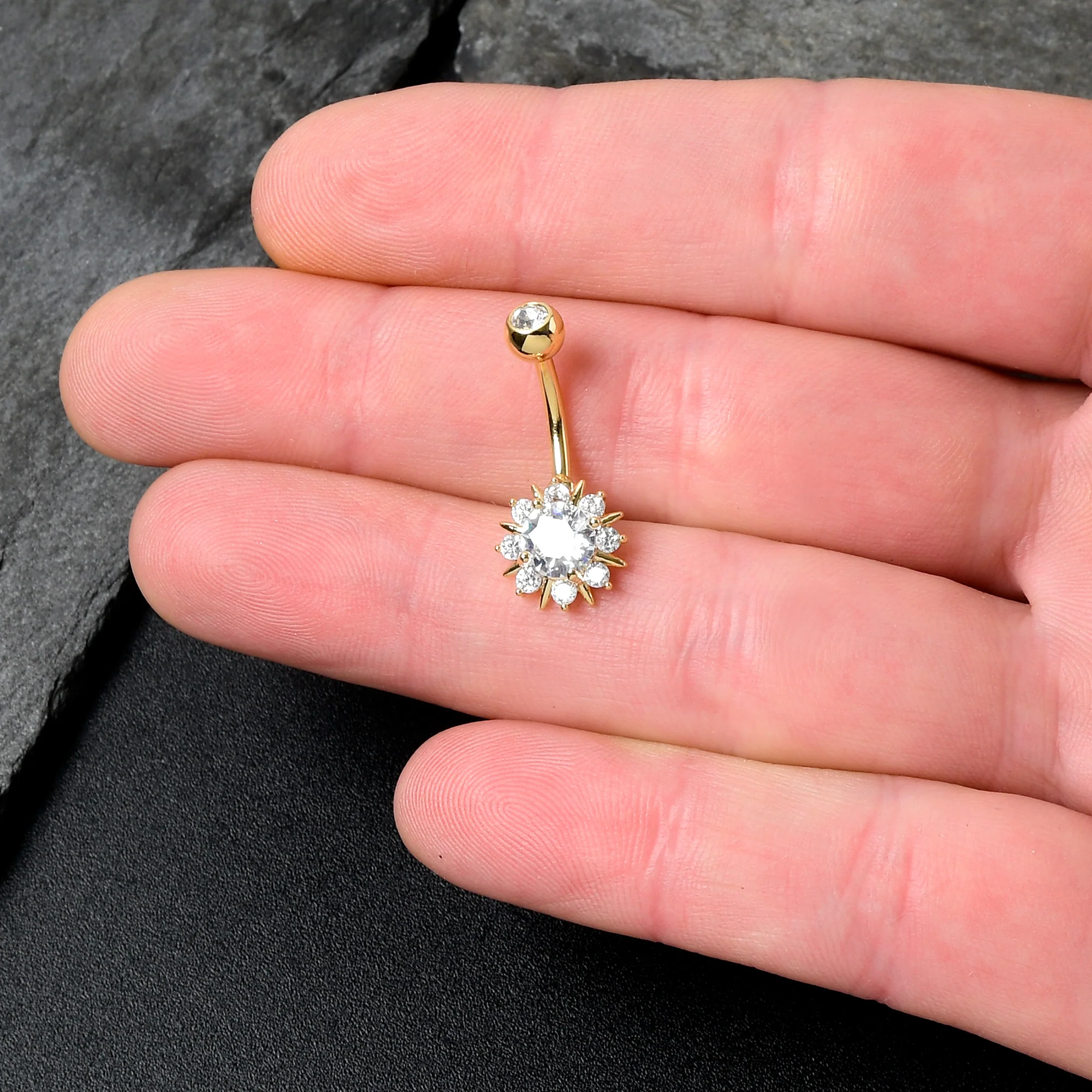 Clear CZ Gem Gold Tone Luxury Sun Splash Belly Ring - Image 2