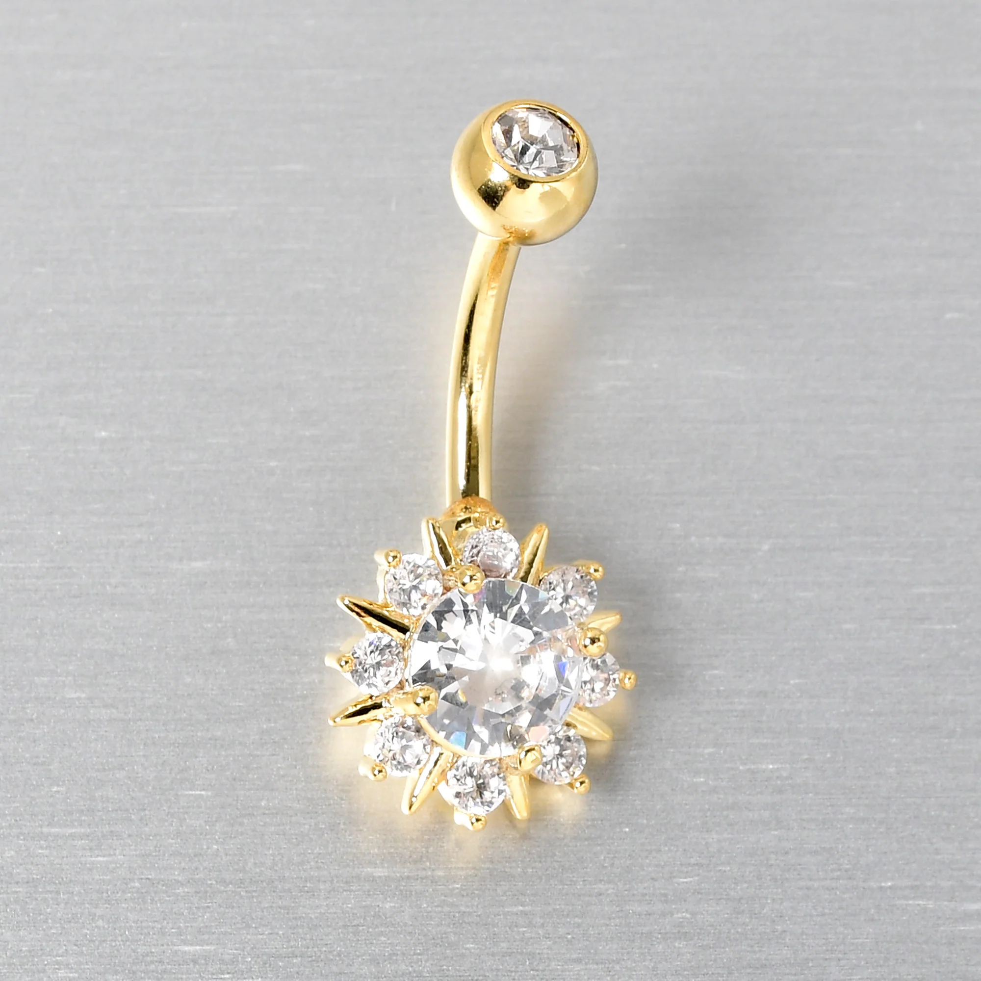Clear CZ Gem Gold Tone Luxury Sun Splash Belly Ring - Image 3