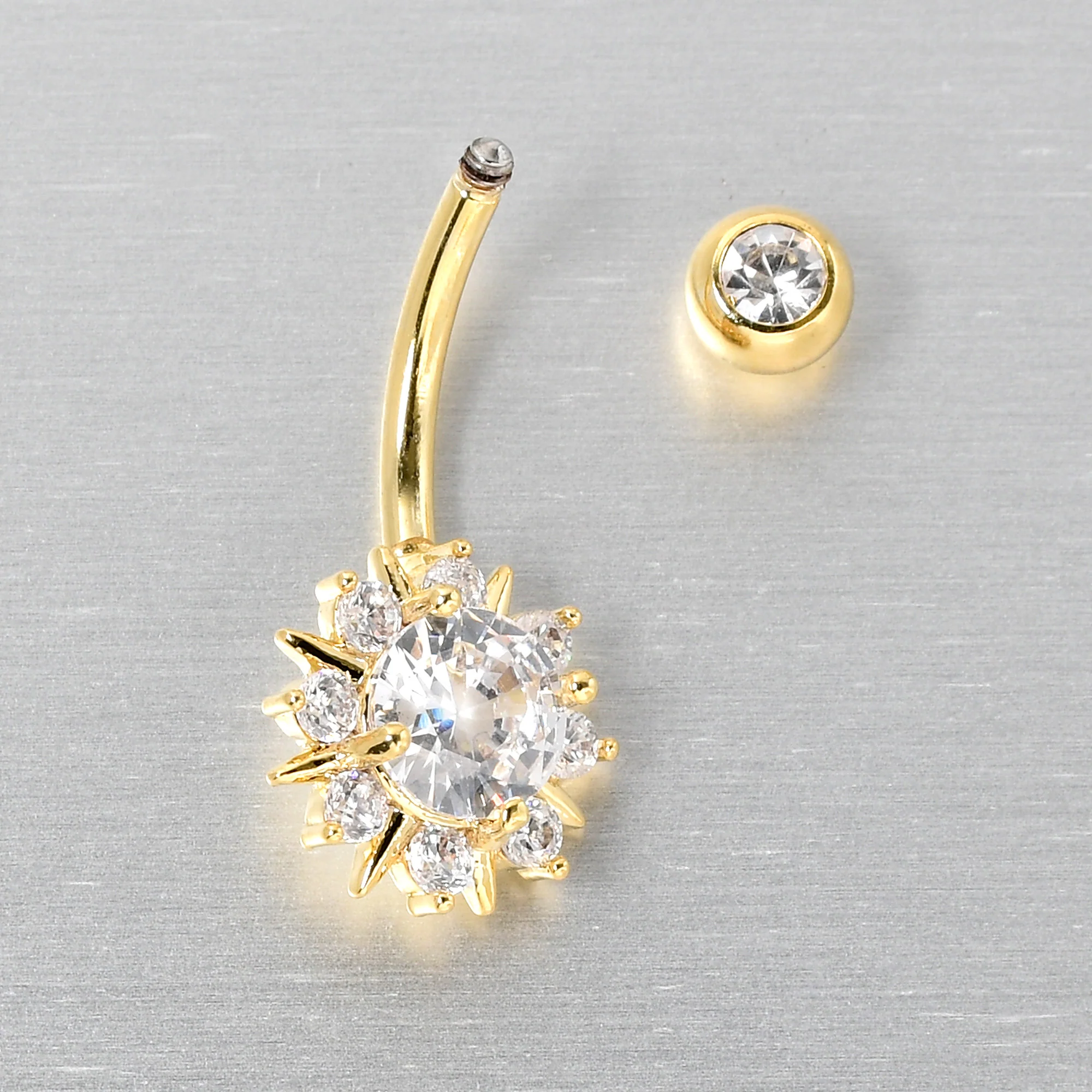 Clear CZ Gem Gold Tone Luxury Sun Splash Belly Ring - Image 4