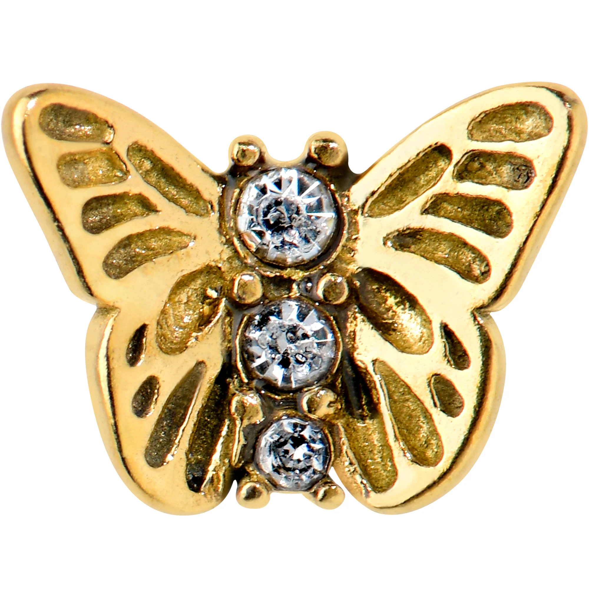 Clear CZ Gem Gold Tone Open Butterfly Barbell Tongue Ring - Image 2