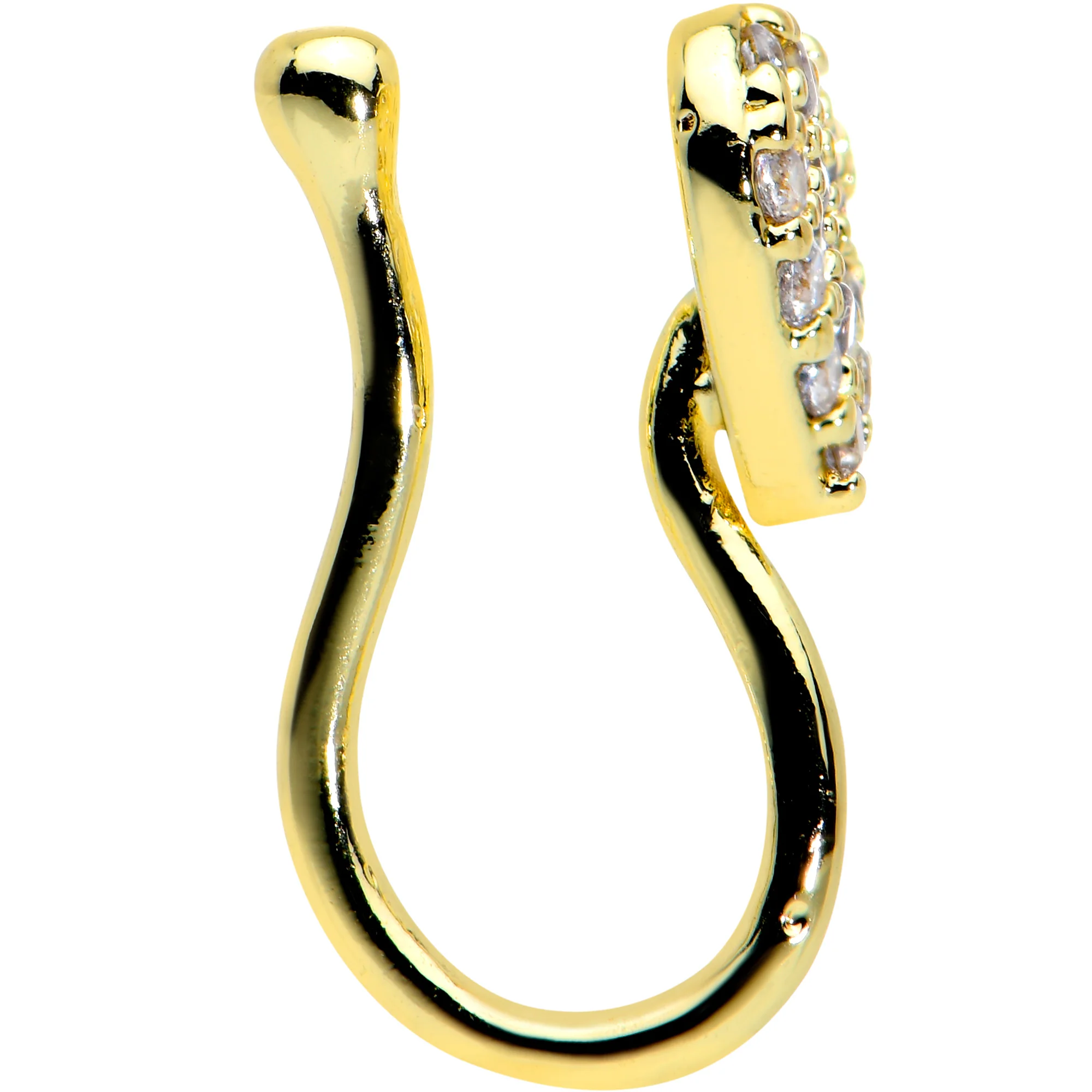 Clear CZ Gem Gold Tone Paved Heart Clip On Fake Nose Ring - Image 3